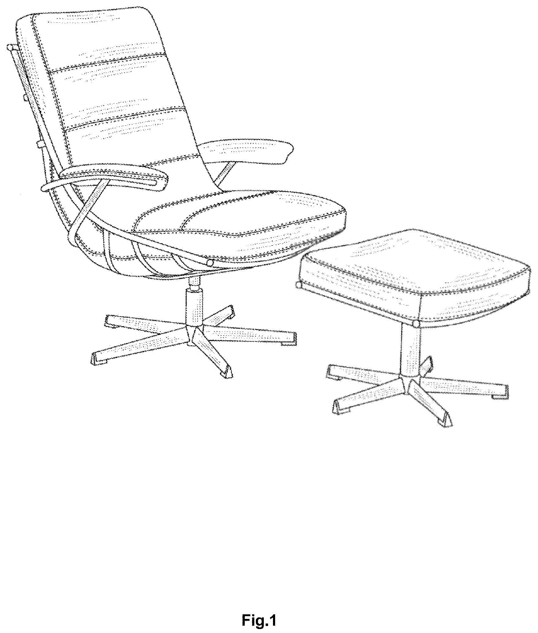 Patent USD1000134 — Combined chair and ottoman — Figure 1