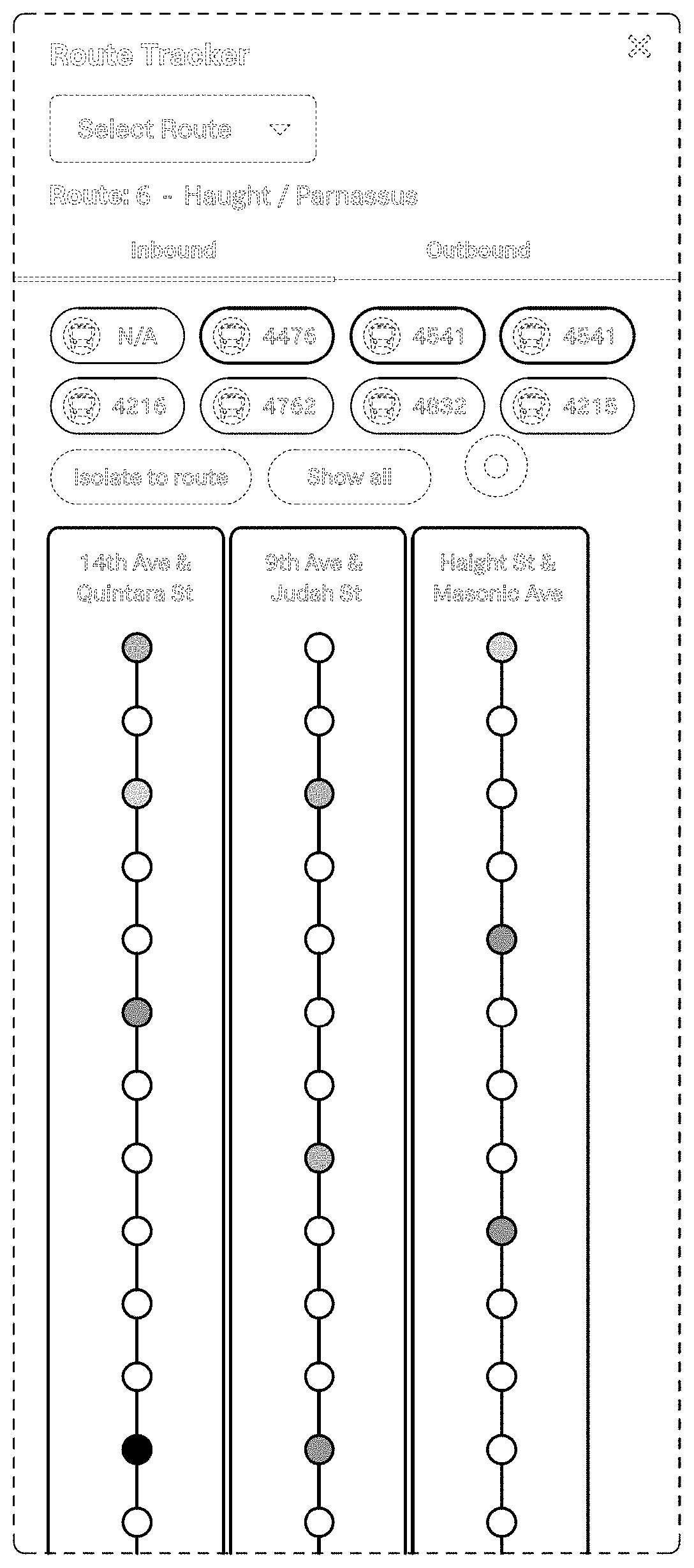 Patent USD1000457 — Display screen or portion thereof having a graphical user interface with a route tracking tool — Figure 1