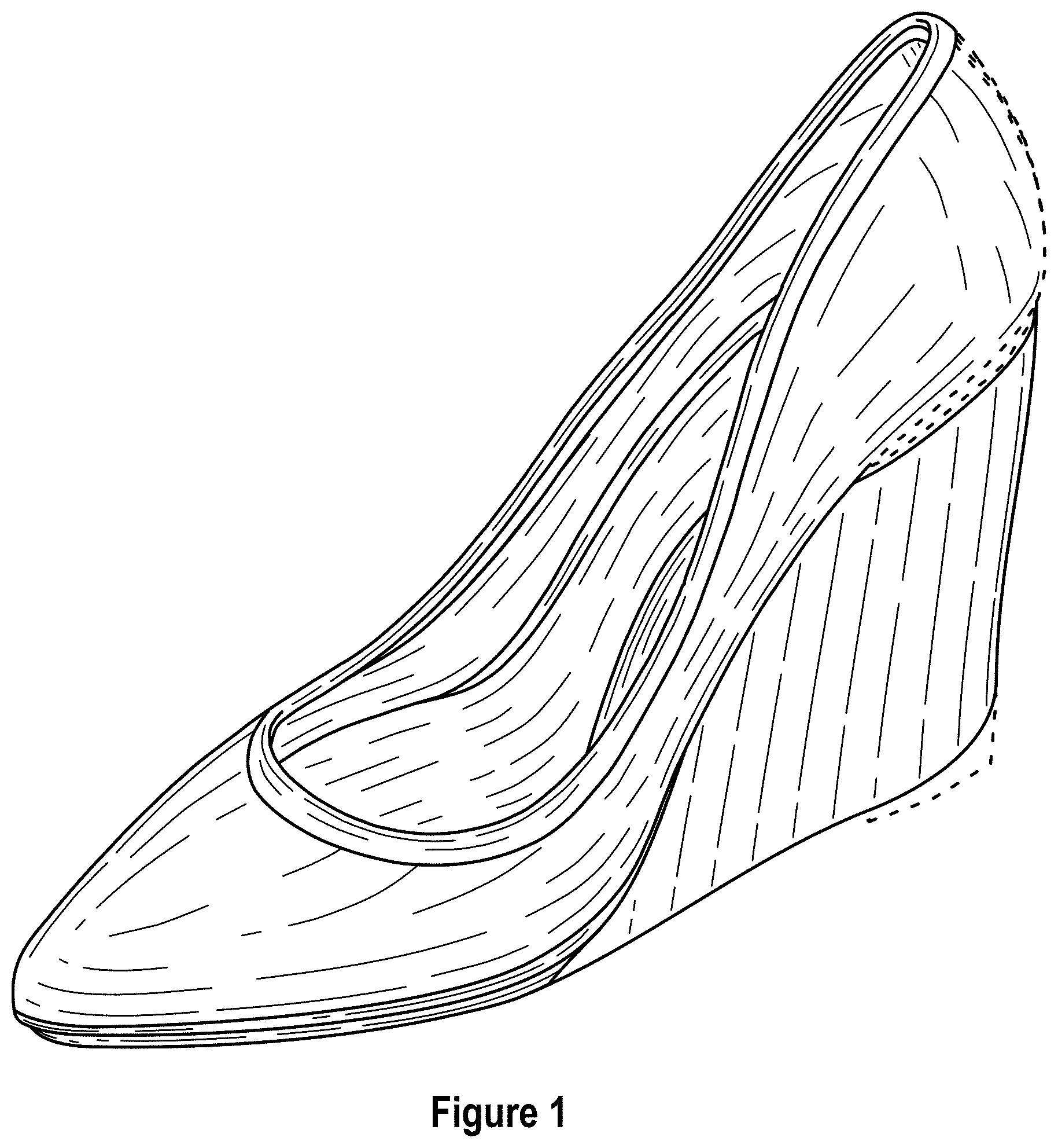 Patent USD1000765 Figure 1 – Shoe with wedge and outsole patch