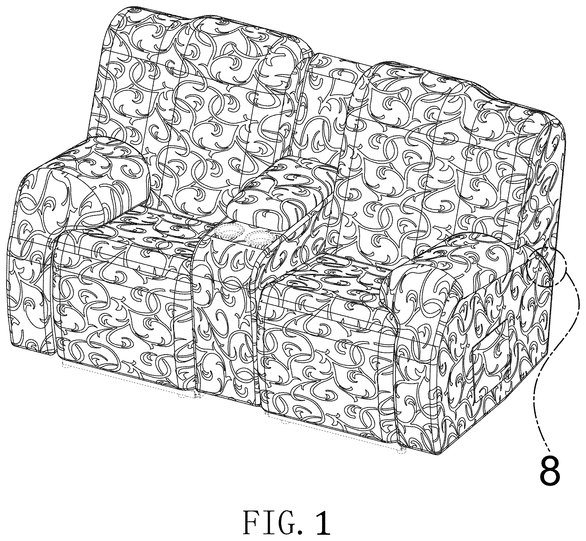 Patent USD1000875 — Recliner loveseat slipcover — Figure 1