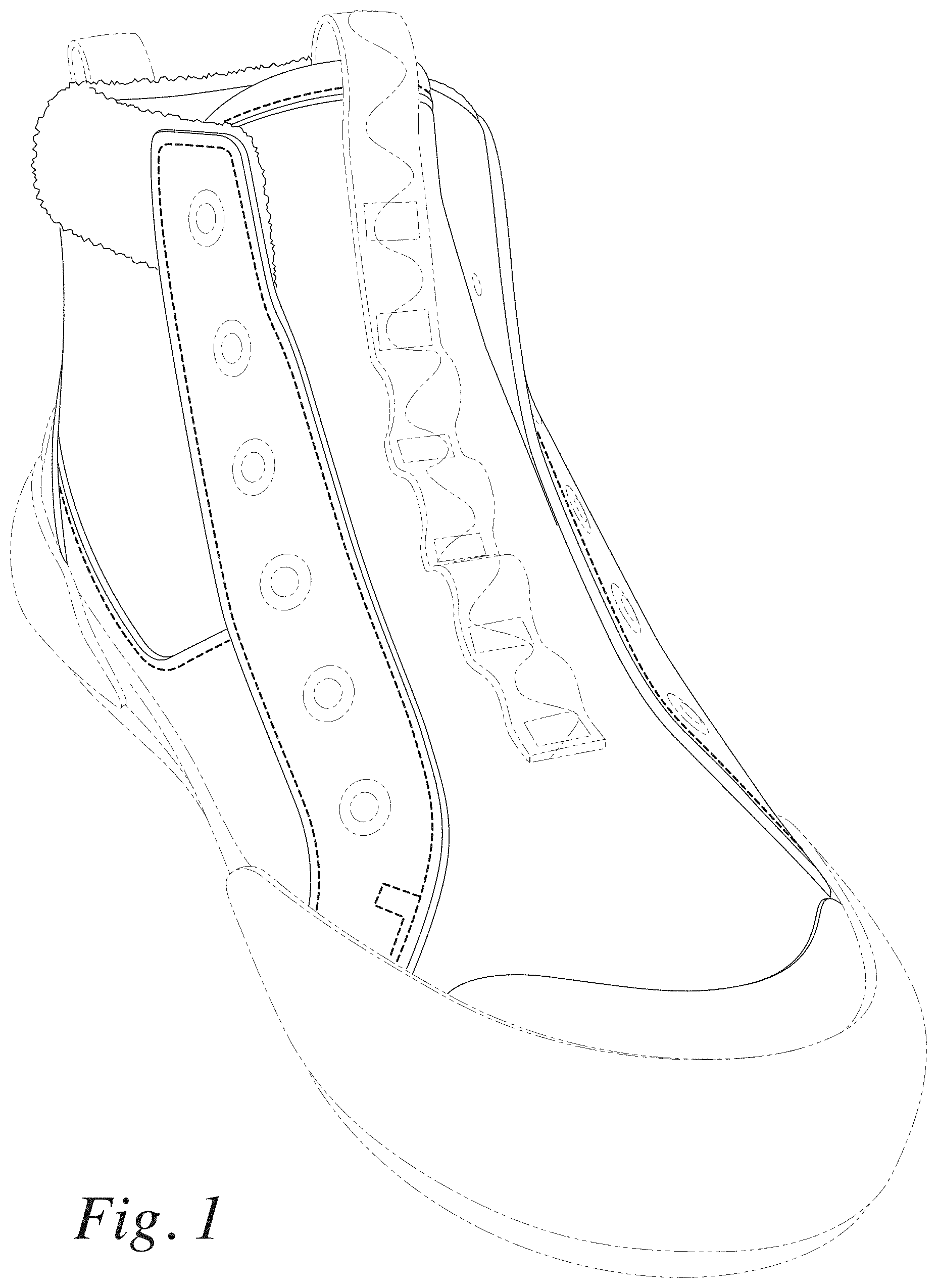 Patent USD1001458 Figure 1 – Footwear upper