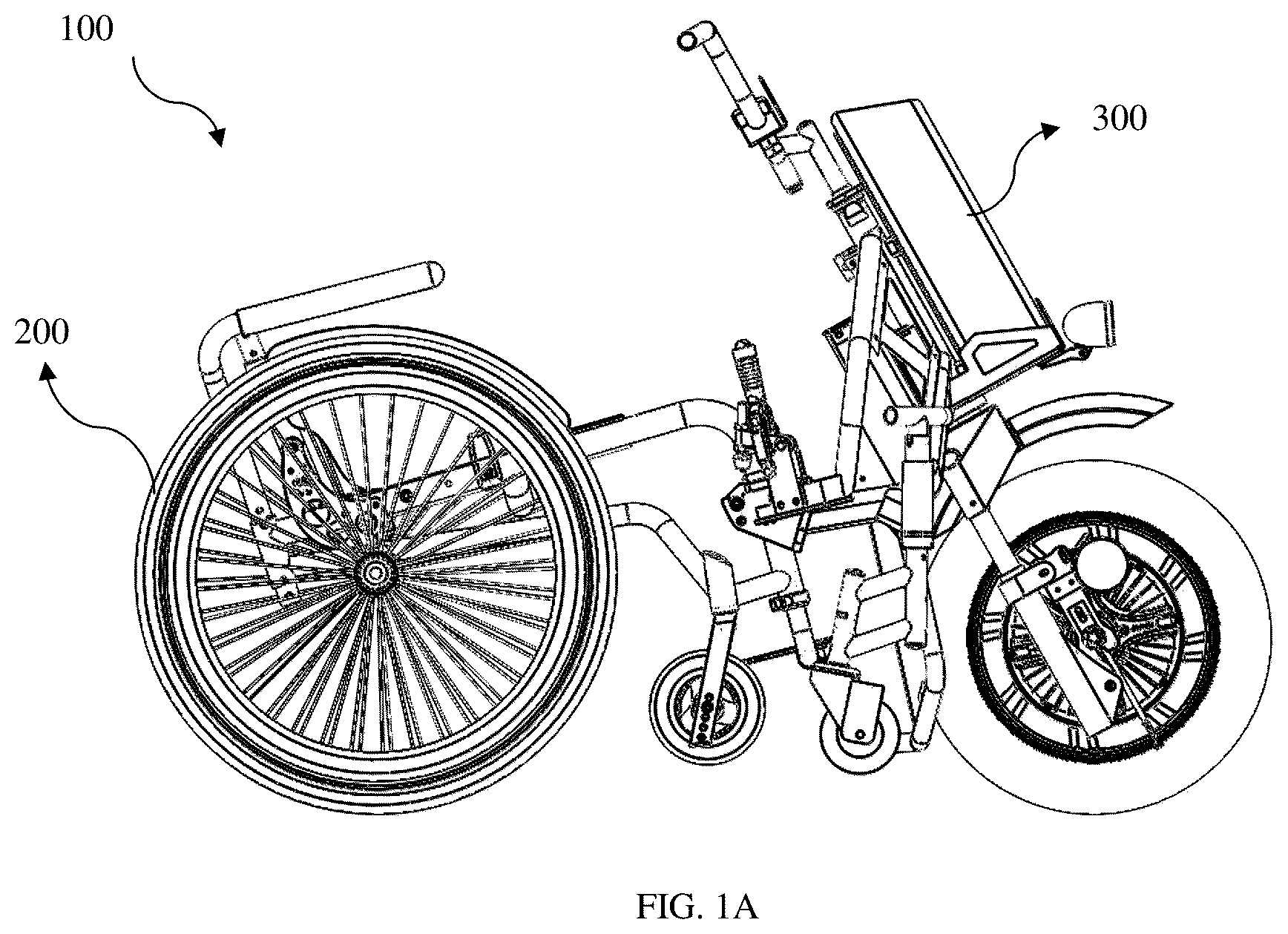 Patent US12090101 — Extended wheelchair and an attachment device for the wheelchair — Figure 1