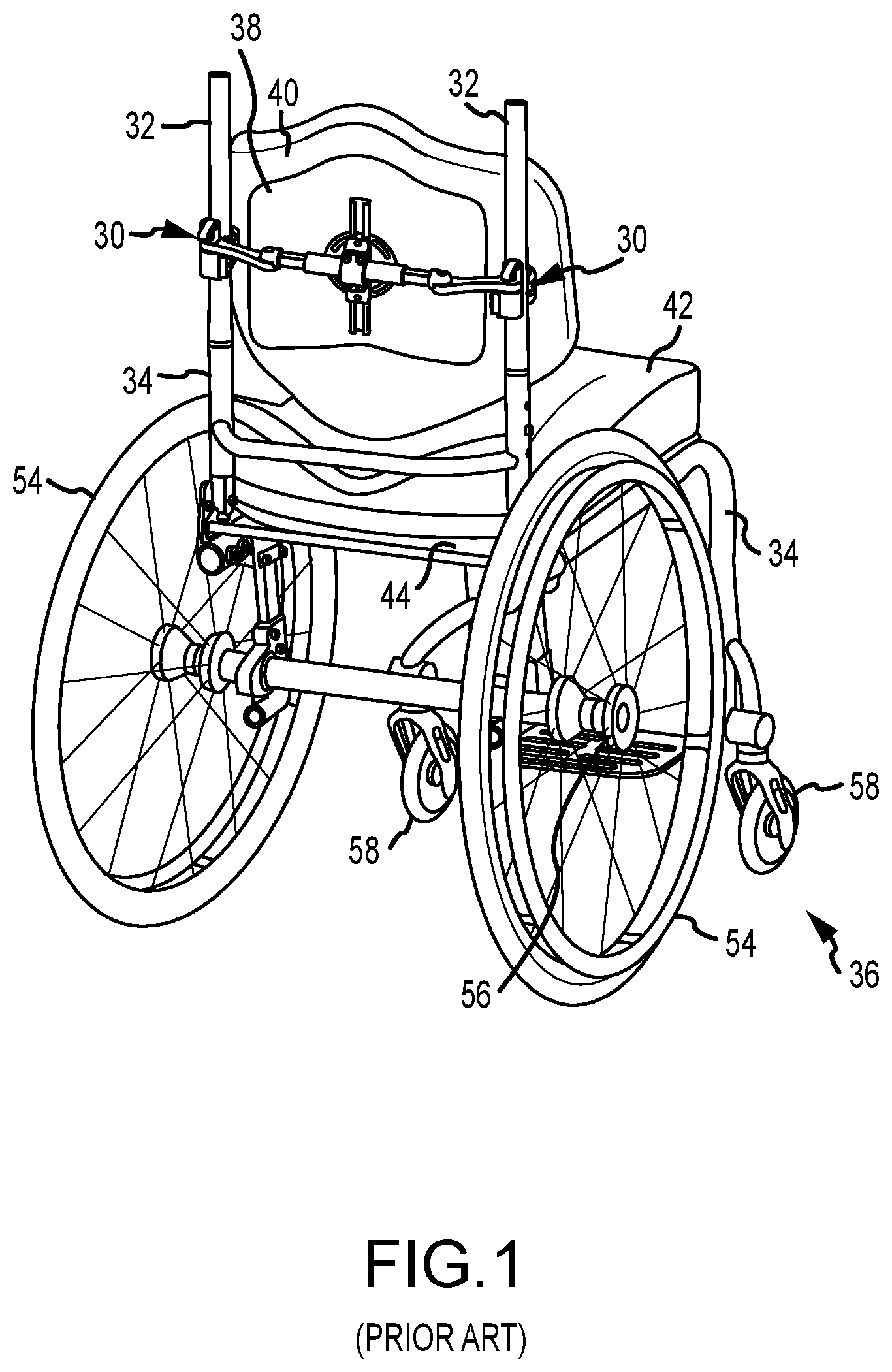 Patent US12090102 Figure 1 – Wheelchair back support adjustment system with central spherical joint