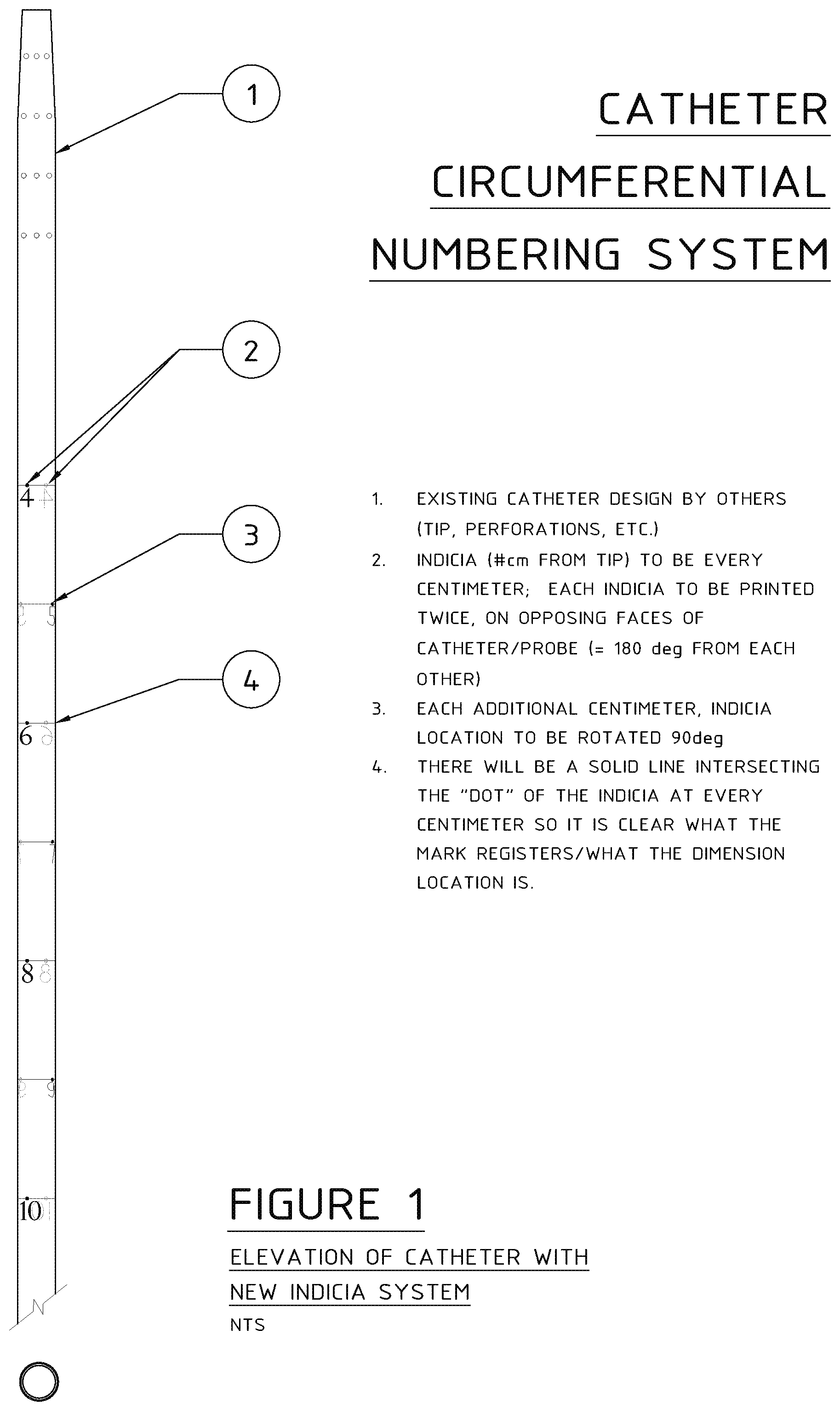 Patent US12090281 — Circumferential numbering system for catheters and anchor drain — Figure 1