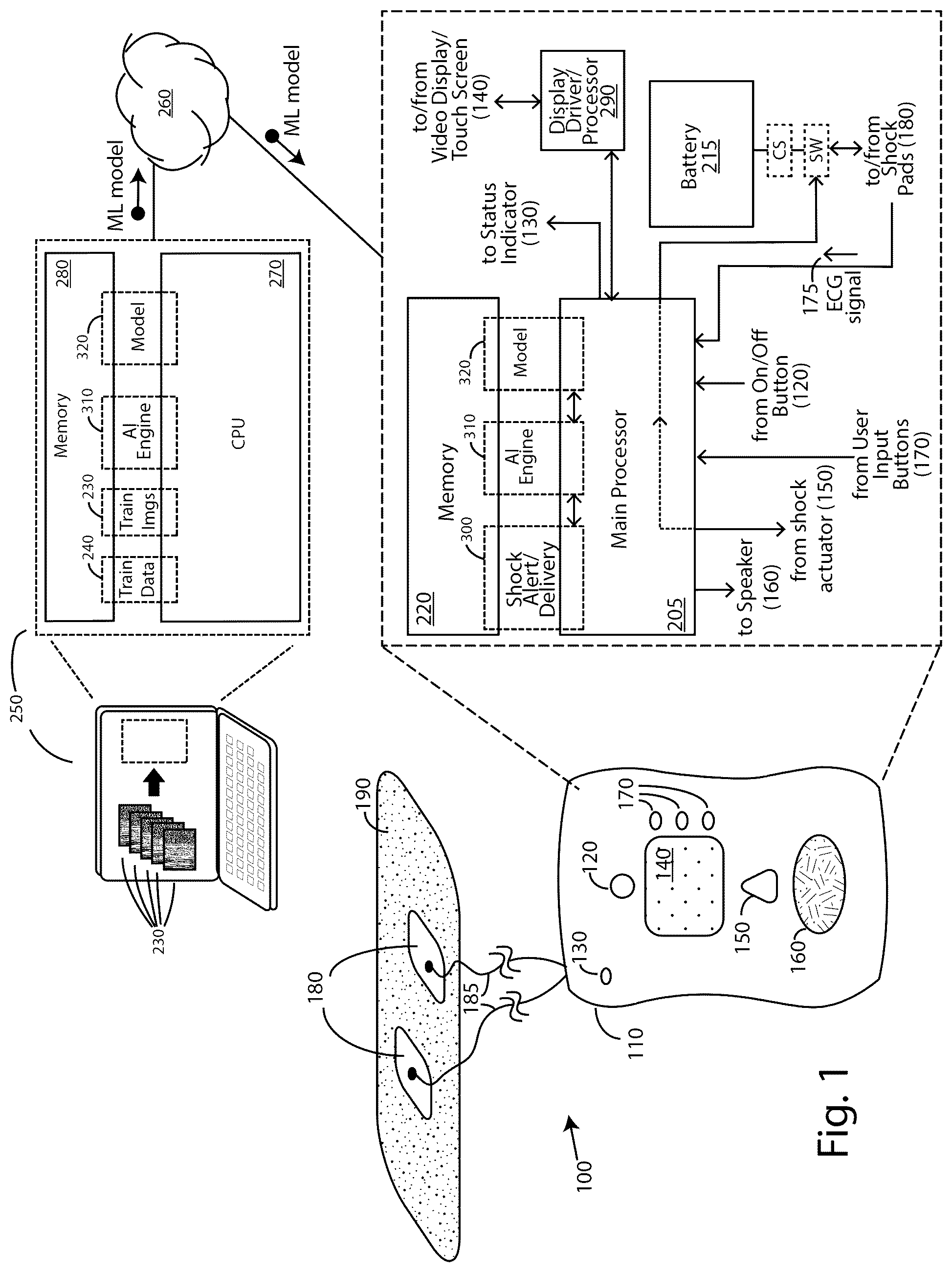 Patent US12090334 Figure 1 – Automated external defibrillation with deep neural network