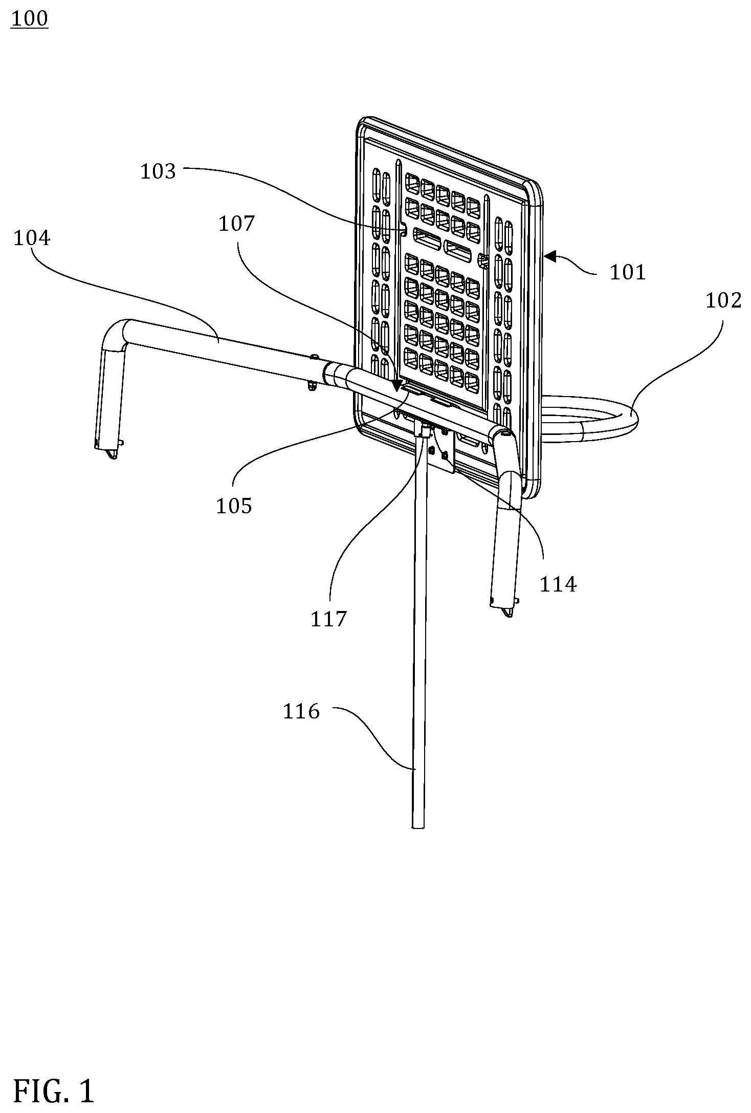 Patent US12090378 — Basketball hoop structure for a trampoline — Figure 1