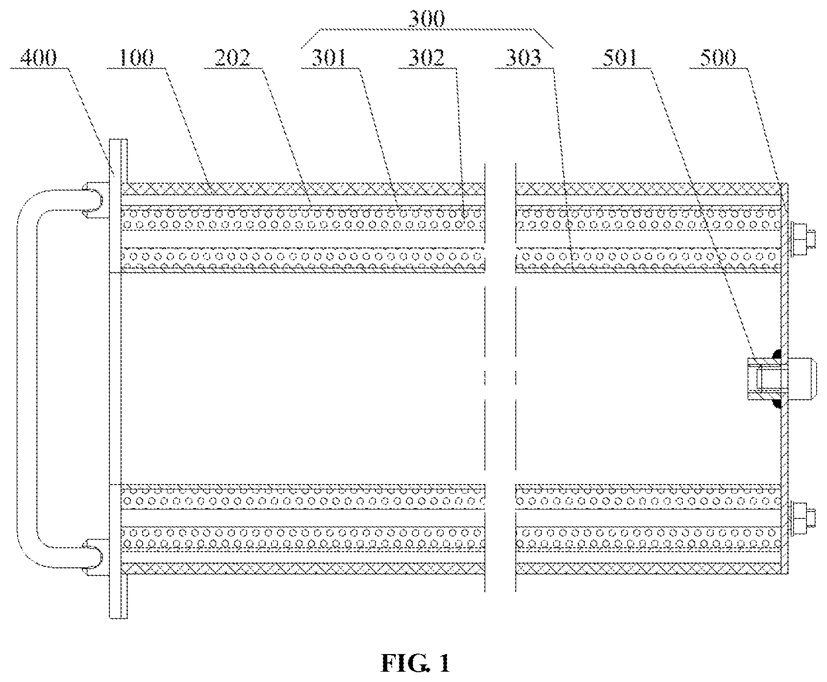 Patent US12090440 — Filter element for coupling adsorption and regeneration of volatile organic compounds and purification device — Figure 1