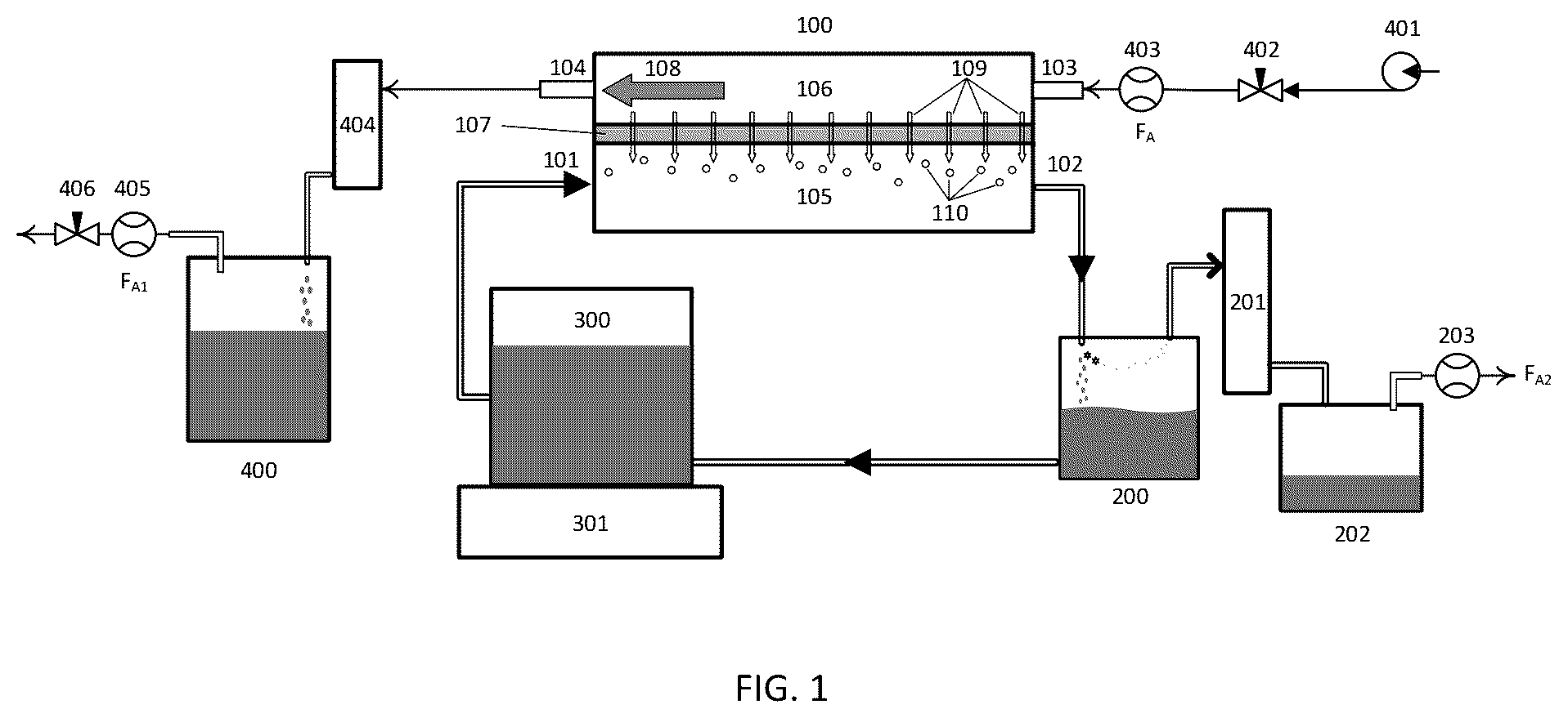 Patent US12090444 — One step integration of membrane distillation with direct air-stripping — Figure 1