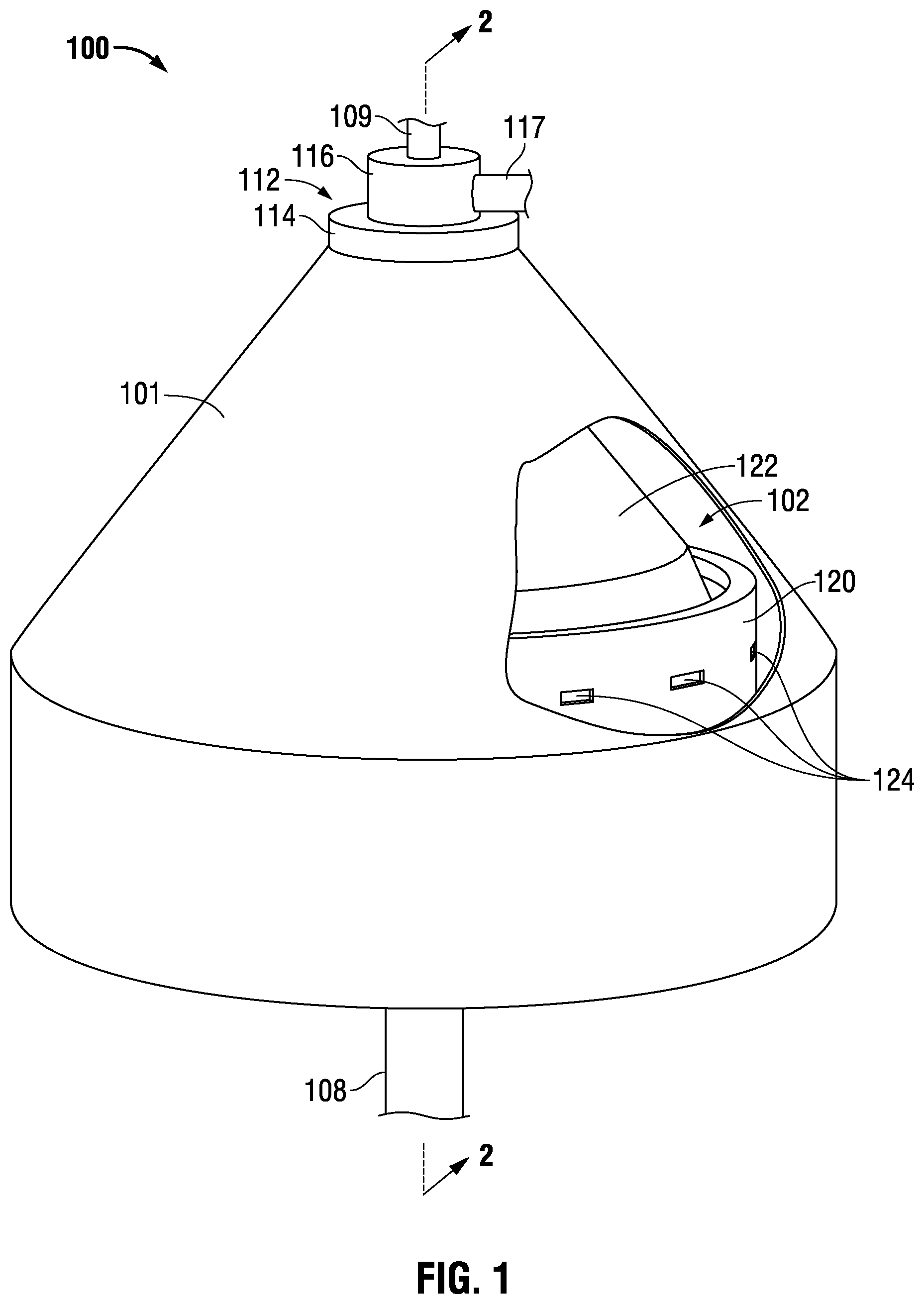 Patent US12090491 — Centrifugal separators and separation methods providing intermediate material ejection control — Figure 1