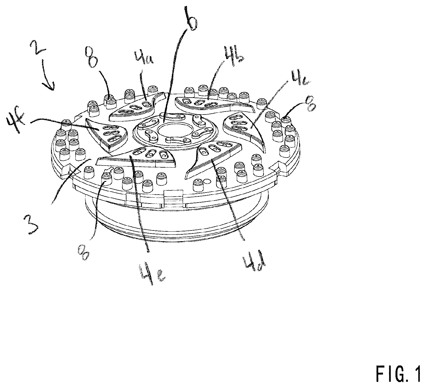 Patent US12090497 Figure 1 – Showerhead with multiple pairs of nozzles that actuate sequentially in a loop