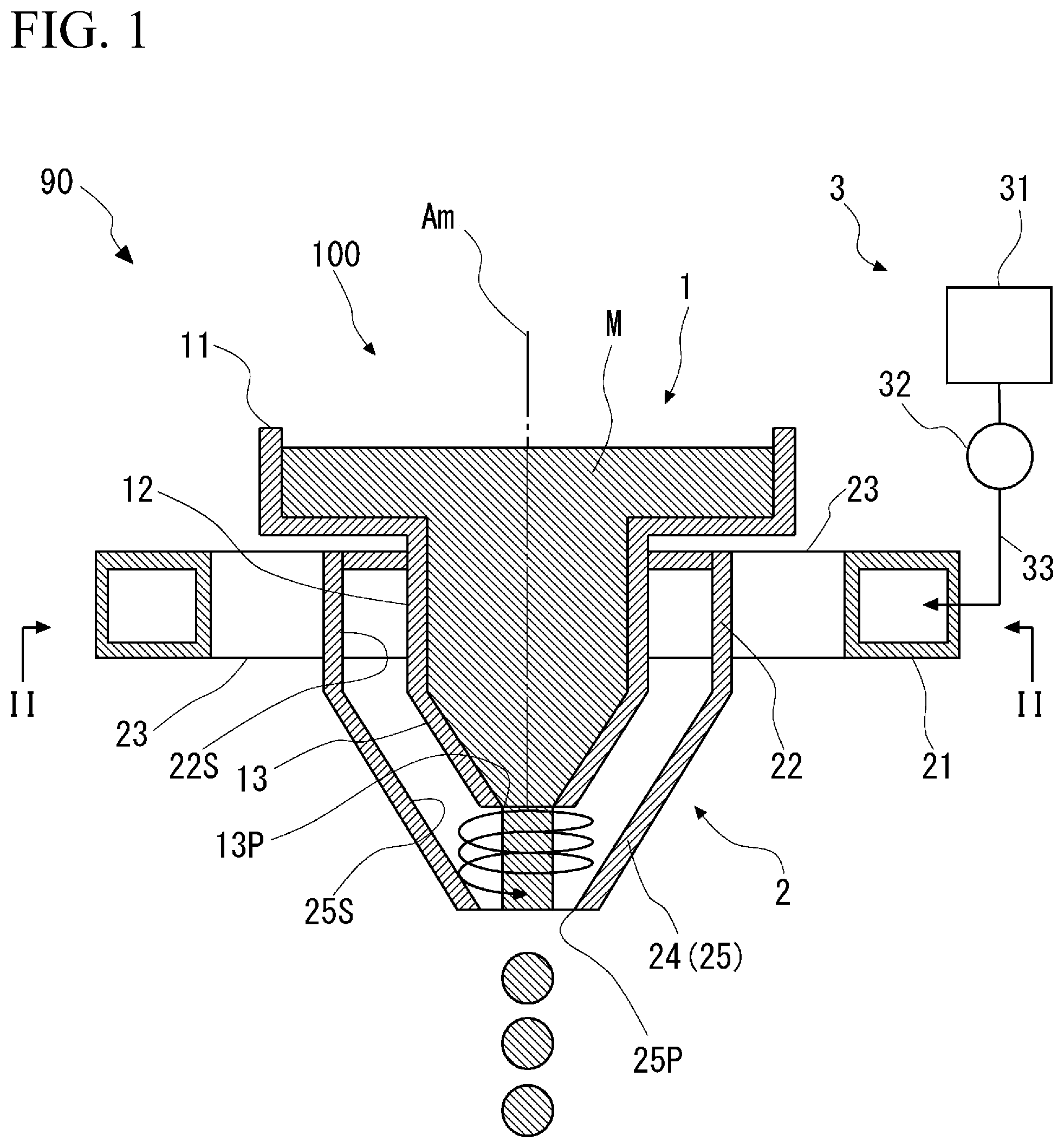 Patent US12090555 — Atomizer nozzle, atomizing device, method for producing metal powder, and metal powder — Figure 1
