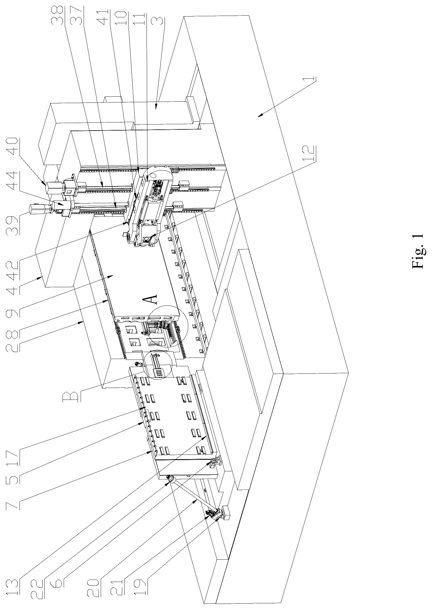Patent US12090595 — Horizontal five-axis plate conversion machining center — Figure 1