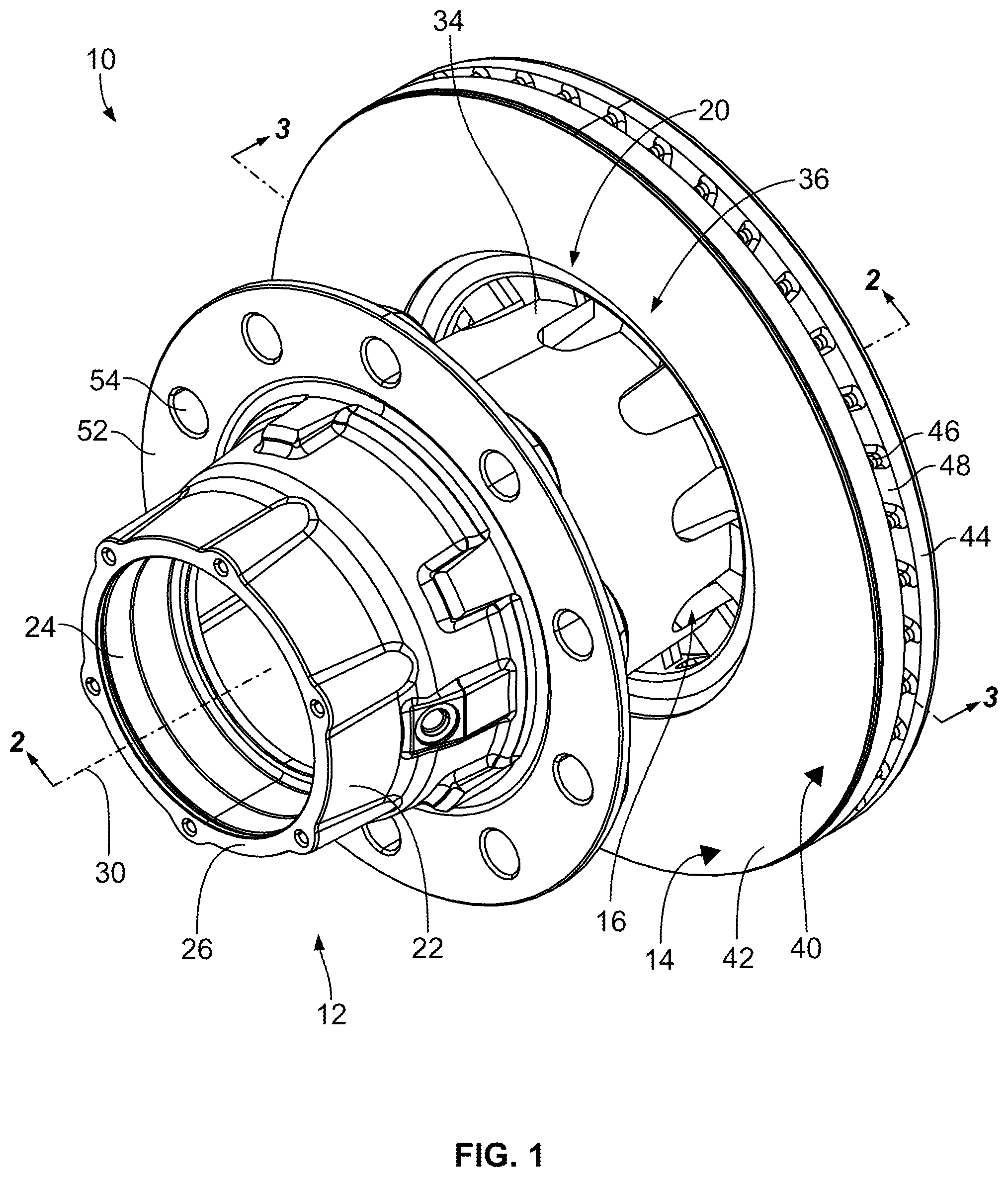 Patent US12090781 — Wheel hub with integrated circular brake element — Figure 1