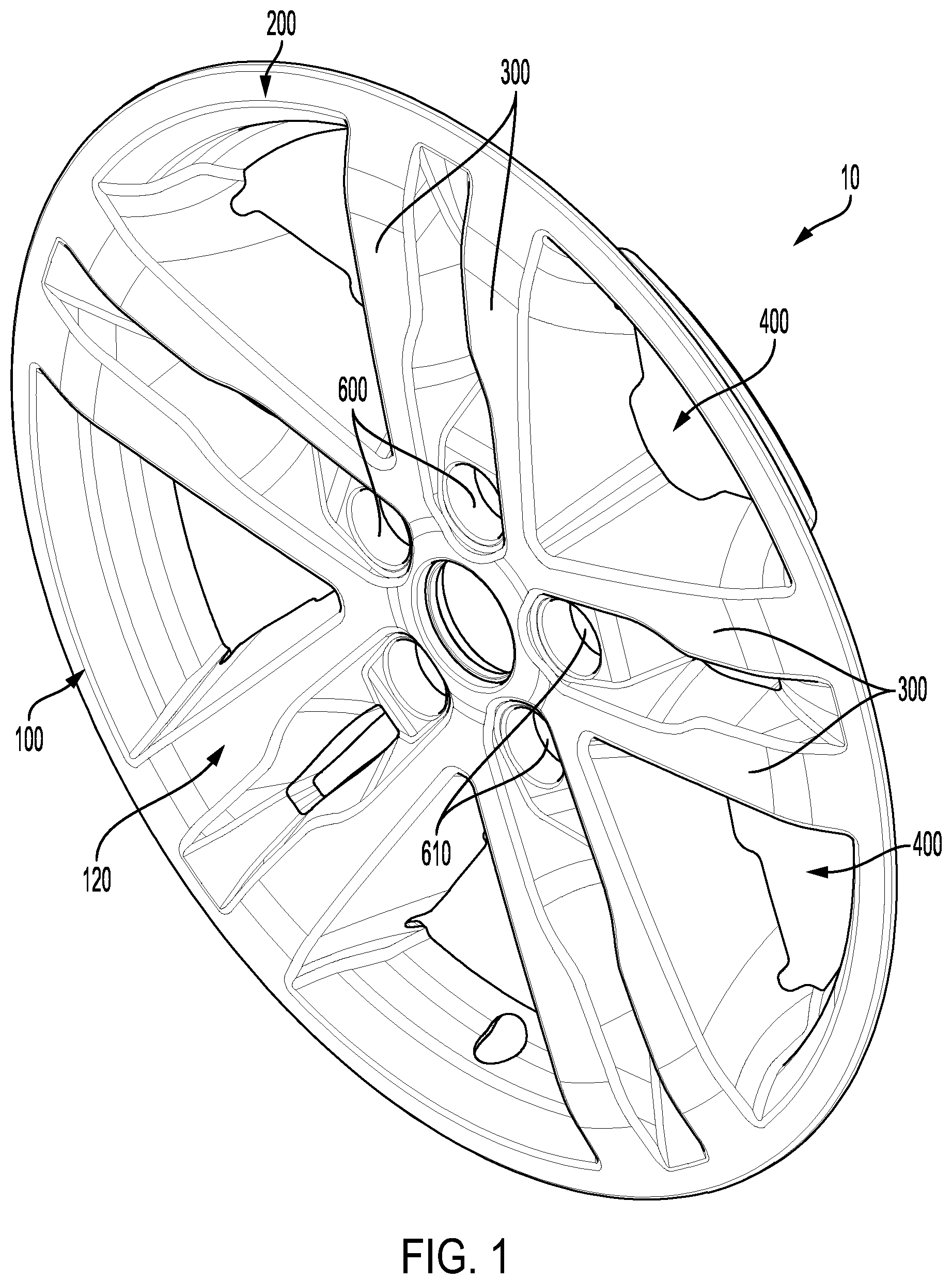 Patent US12090788 Figure 1 – Flexible wheel cover overlay with extended surround