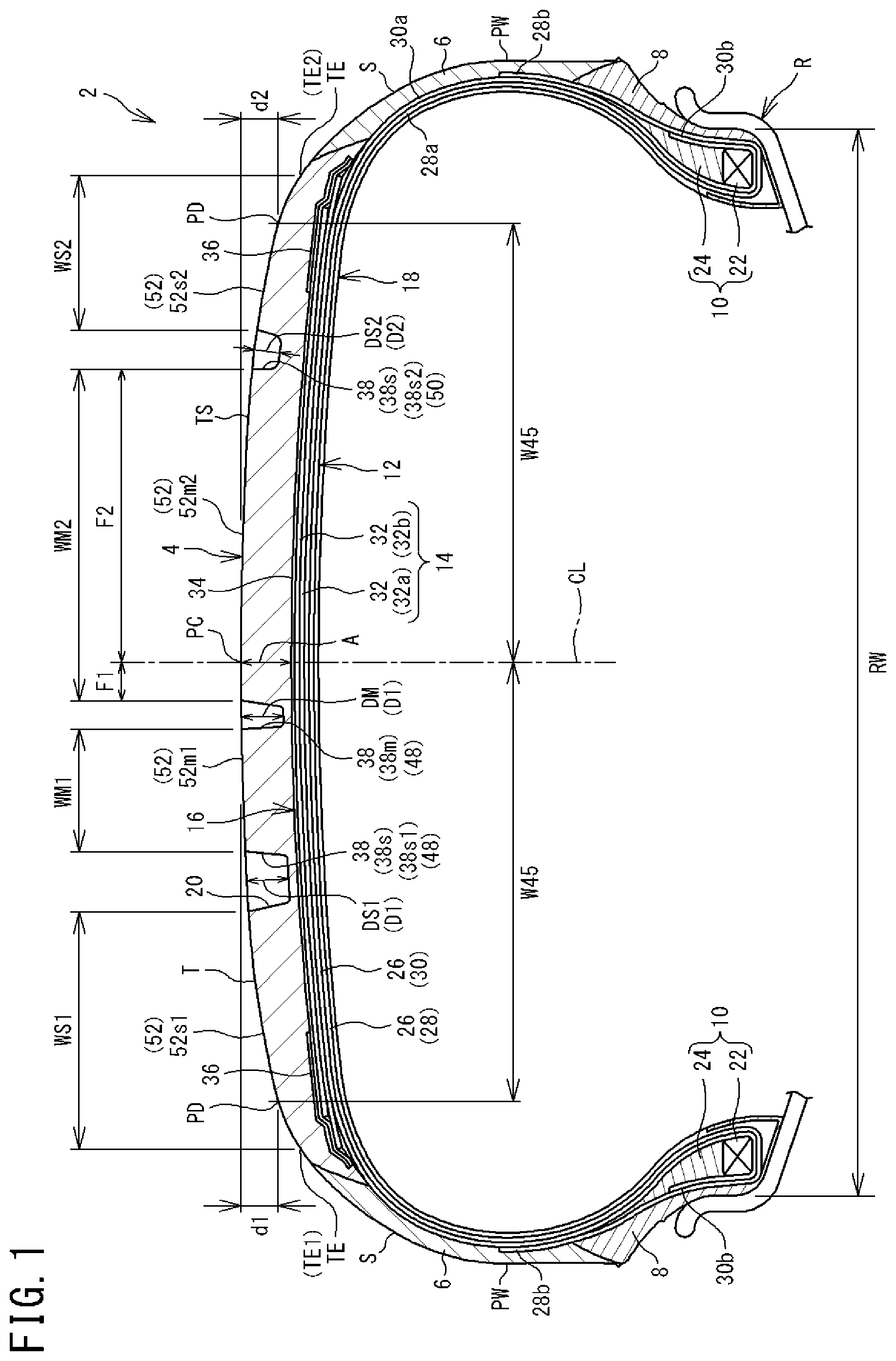 Patent US12090792 — Tire and tire-vehicle combination — Figure 1