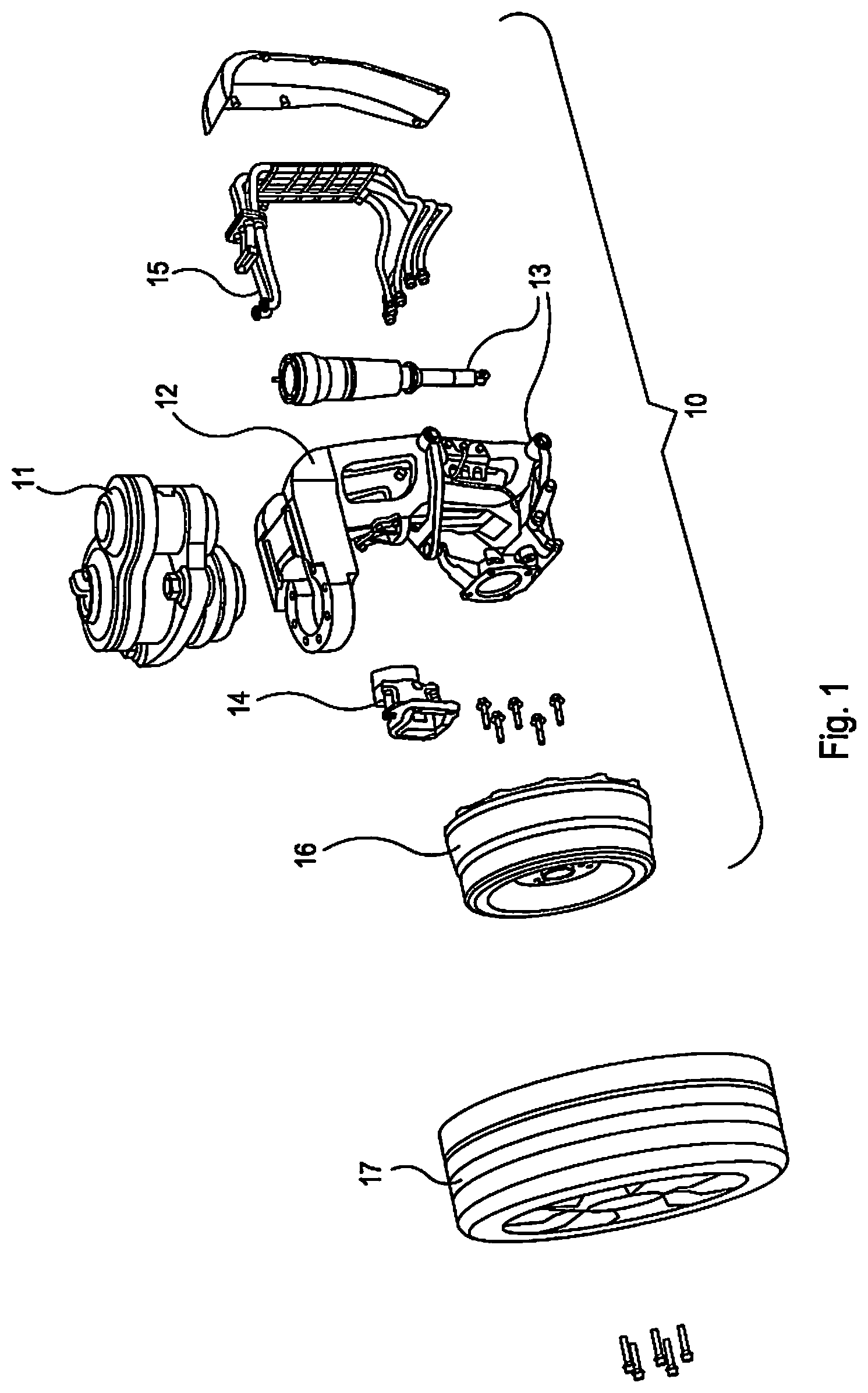 Patent US12090808 — Double wishbone suspension system for an in-wheel electric motor — Figure 1