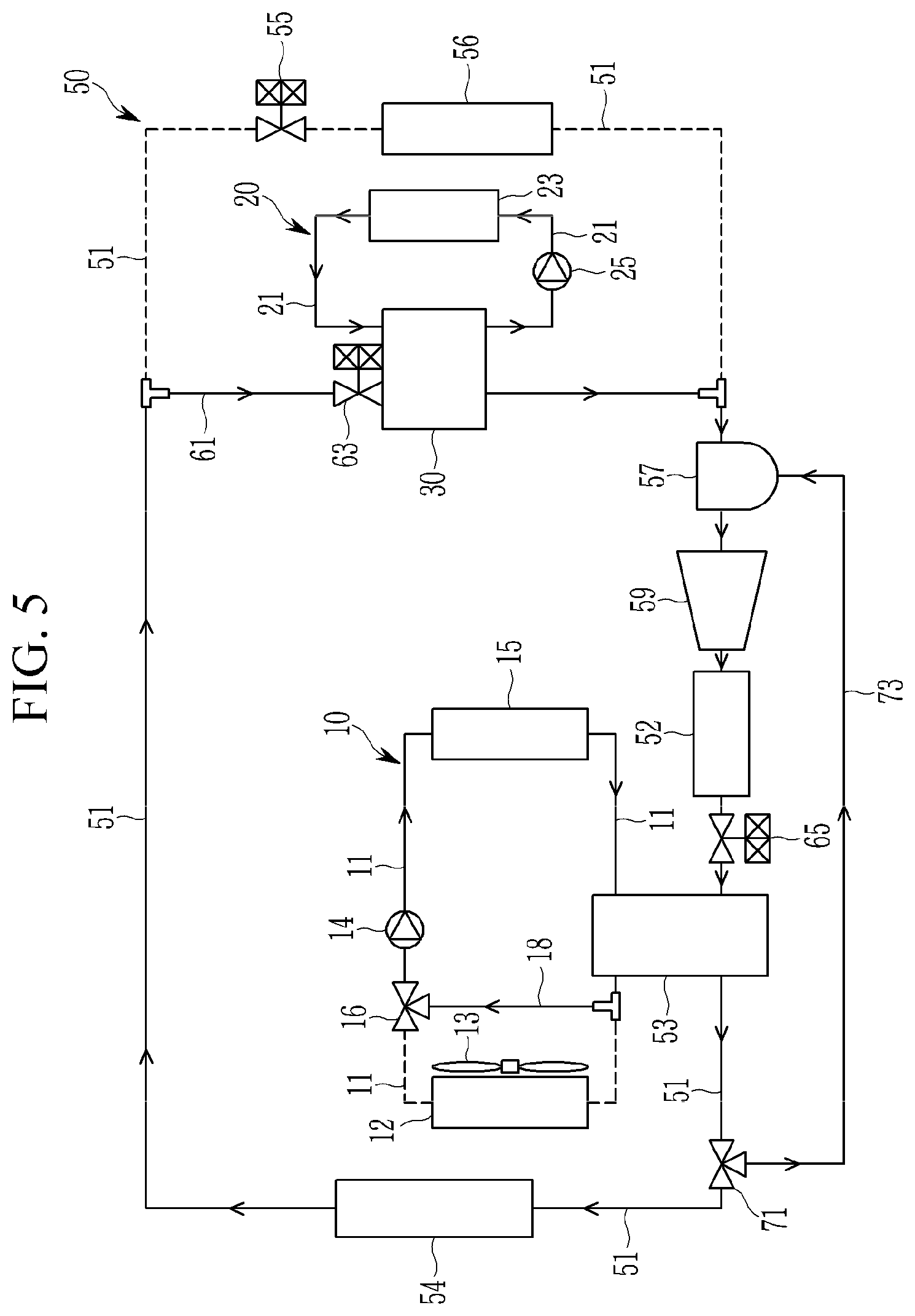 Patent US12090816 Figure 5 – Heat pump system for vehicle