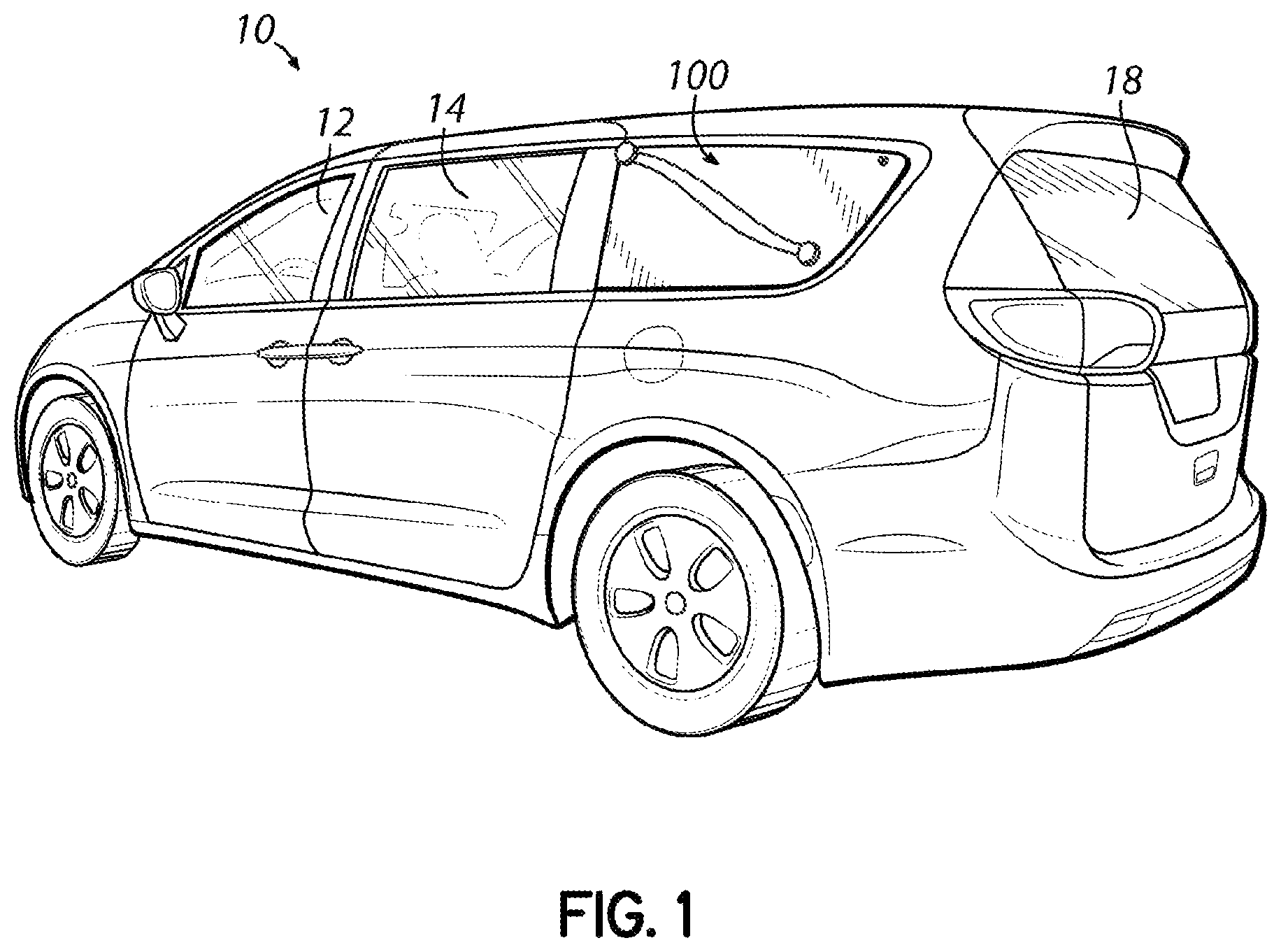 Patent US12090819 — Removable panel assembly for a vehicle window and related methods — Figure 1