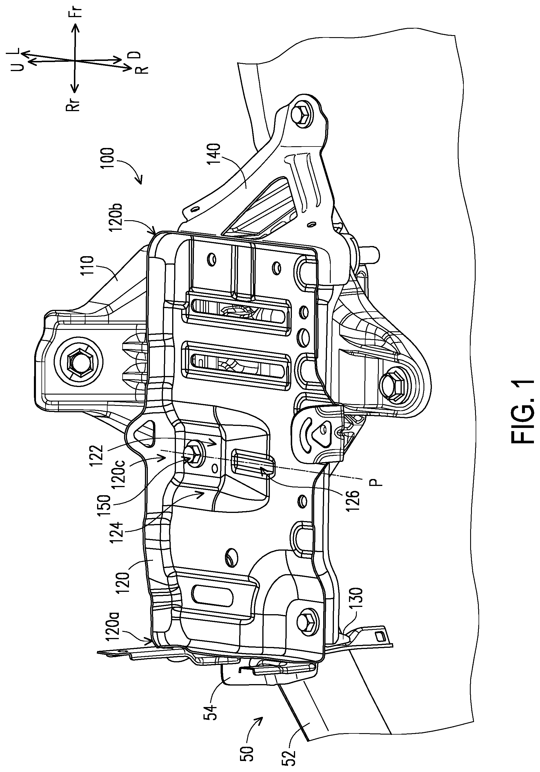 Patent US12090832 Figure 1 – Battery installation structure