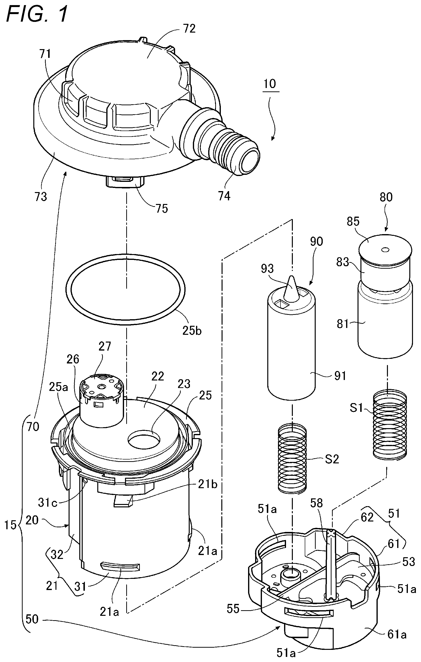 Patent US12090838 Figure 1 – Valve device for fuel tank