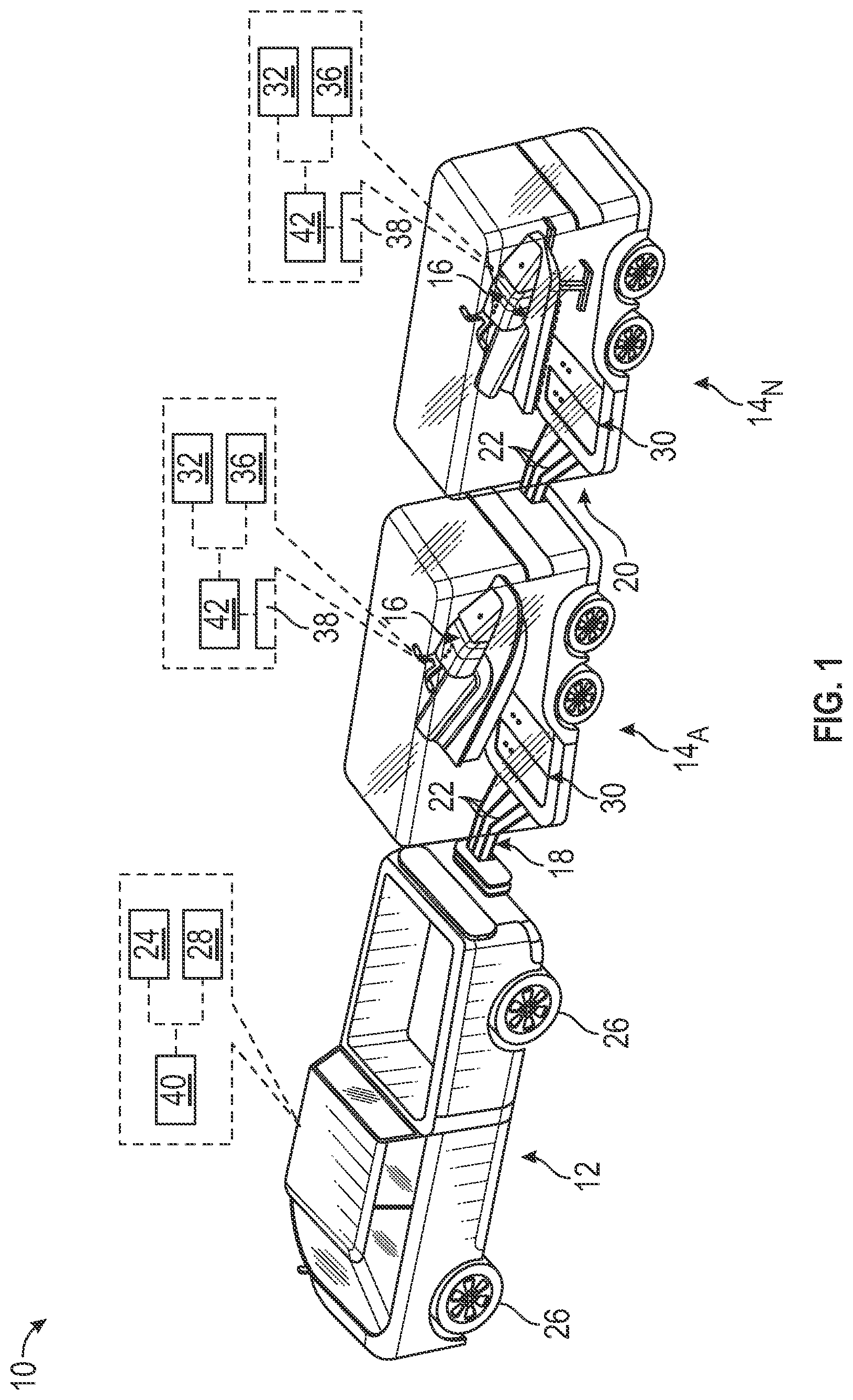 Patent US12090881 — Systems and methods for controlling power flow between electrified vehicles and charging trailers during in-flight energy transfers — Figure 1
