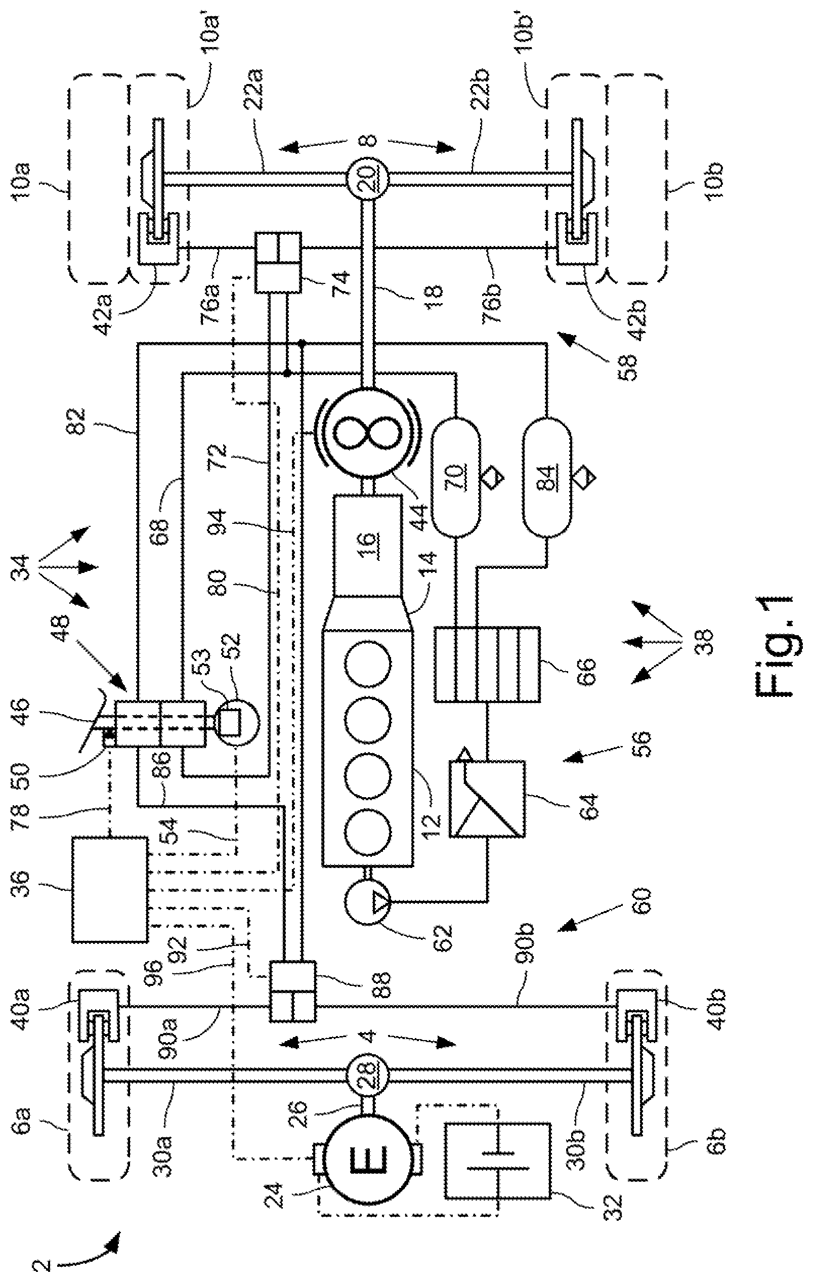 Patent US12090893 Figure 1 – Braking system of a motor vehicle and method for controlling the same