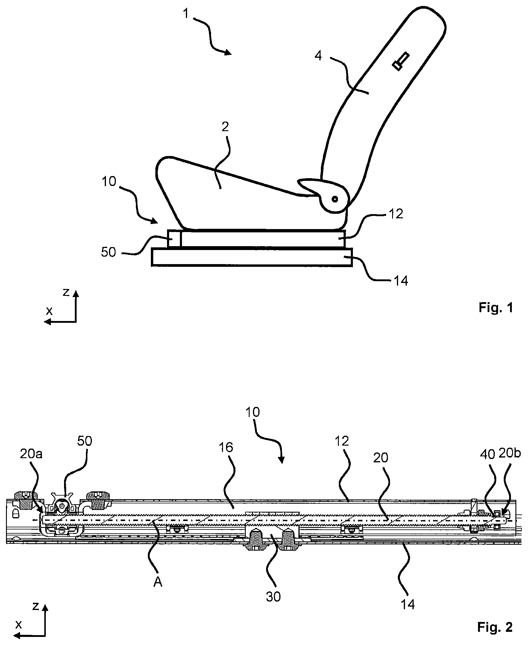 Patent US12090896 — Longitudinal adjustment mechanism, vehicle seat — Figure 1