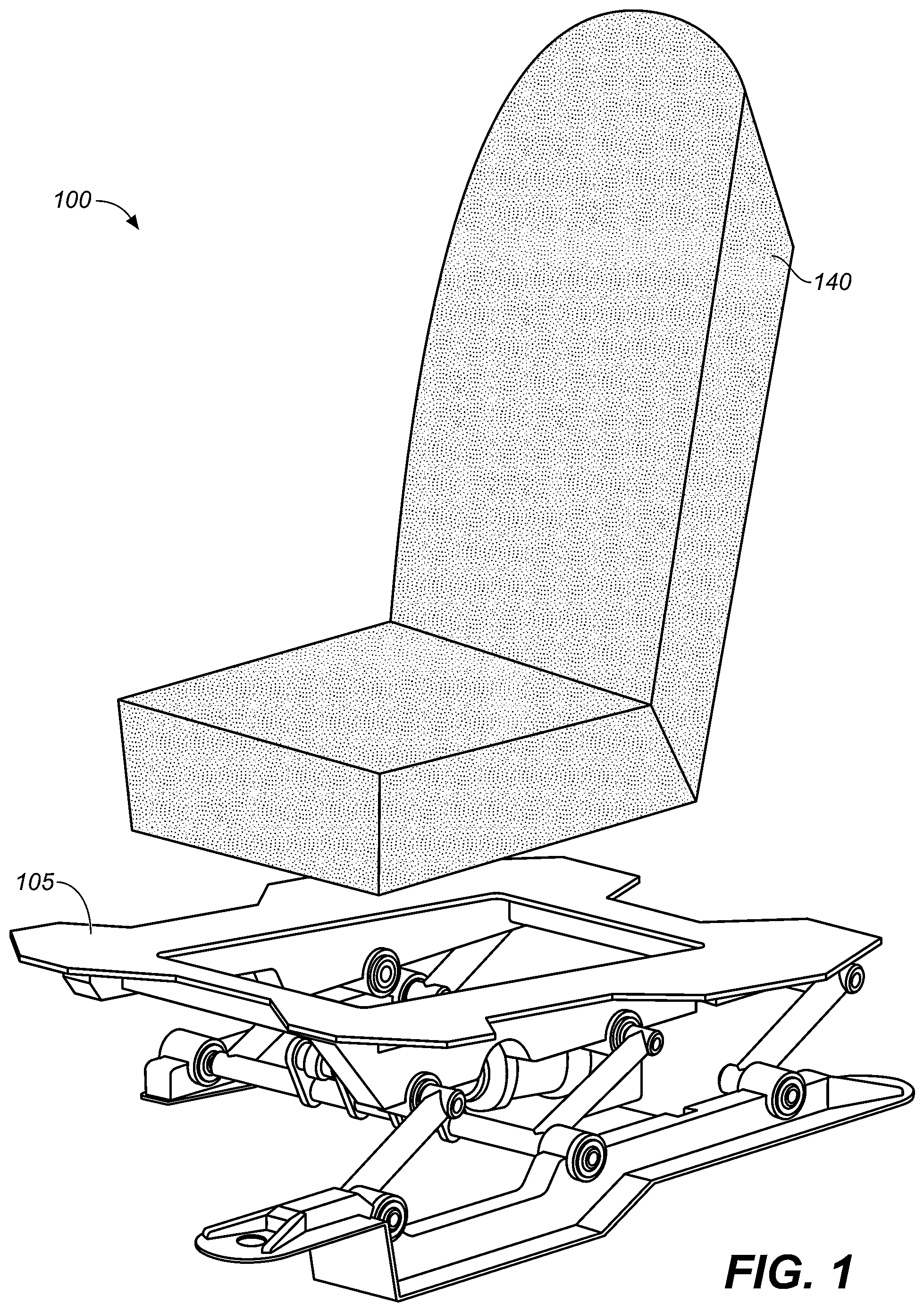 Patent US12090901 — Adjustable suspended seat apparatus having tuned frequency-tailored damping through a stratified seat structure — Figure 1