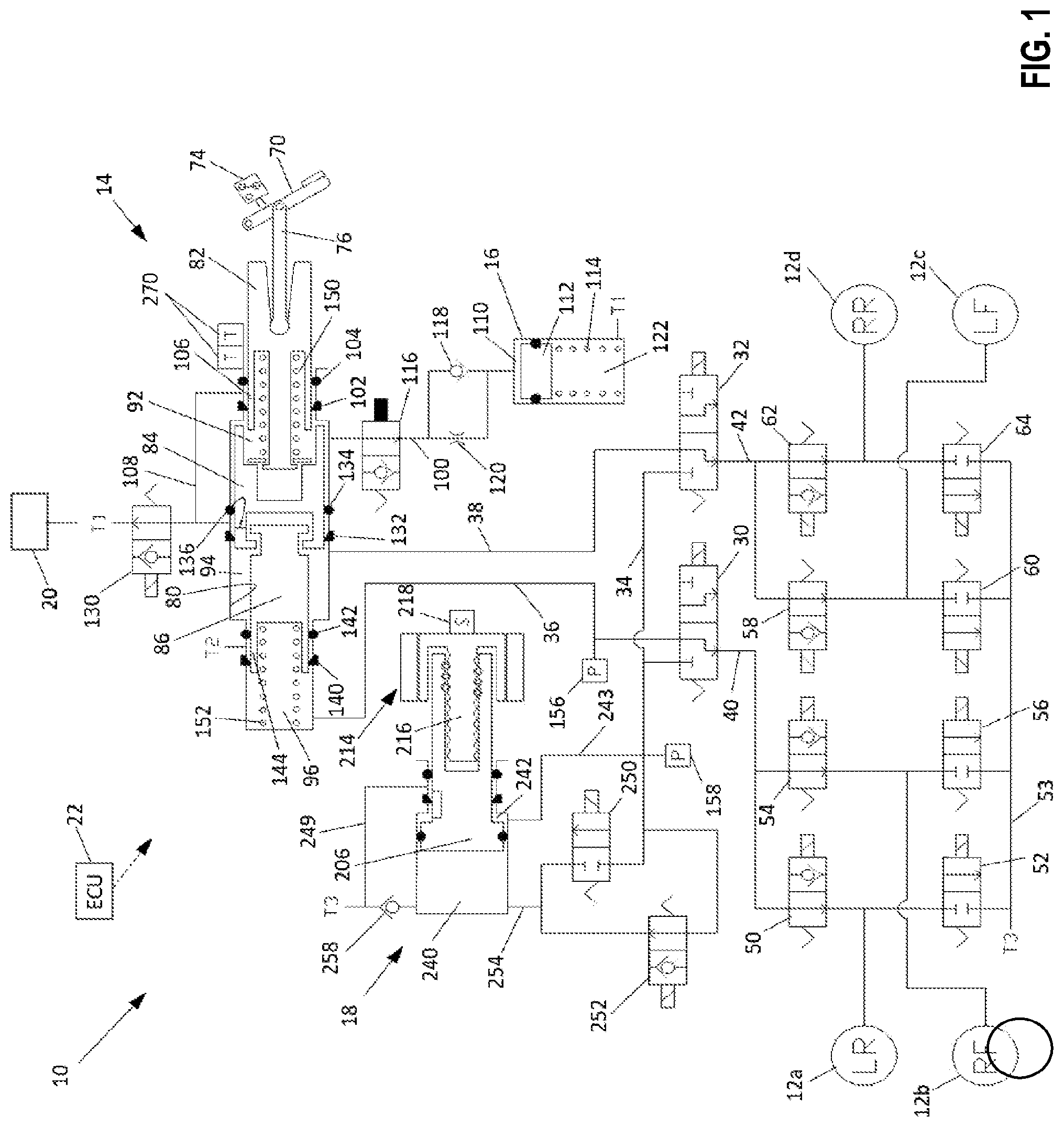 Patent US12090979 — Vehicle brake system and self-diagnostic testing — Figure 1