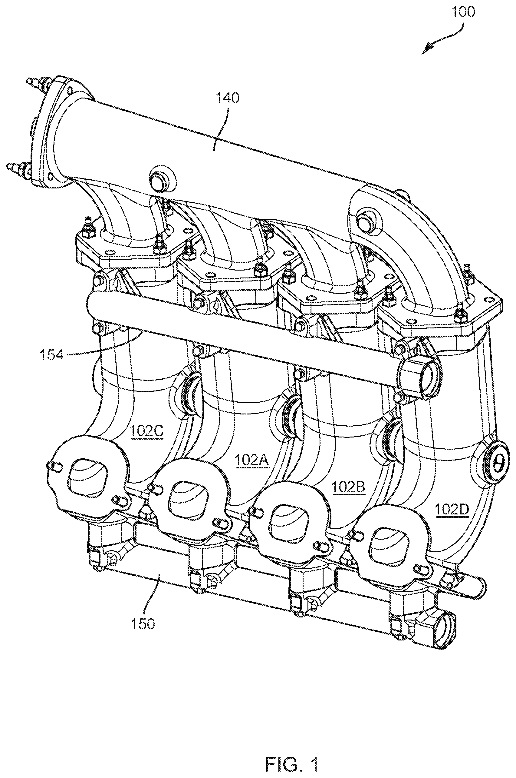 Patent US12092017 Figure 1 – Fluid-cooled manifolds and engine systems