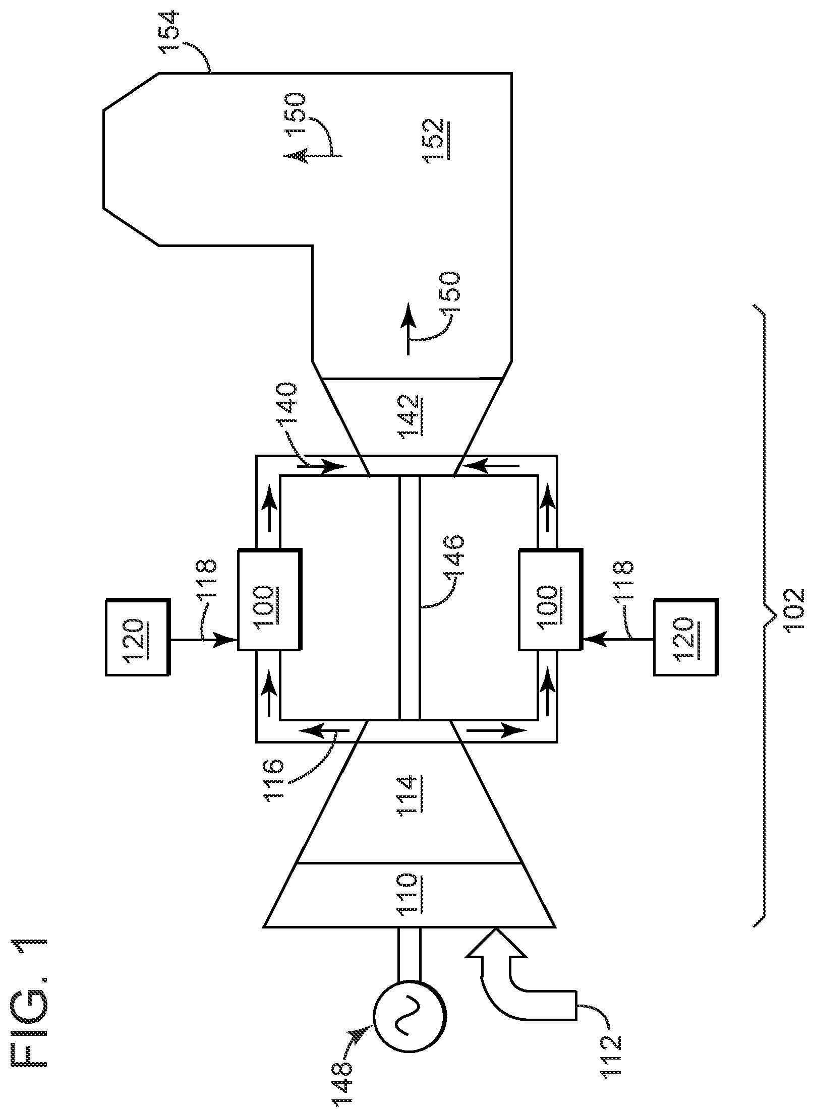 Patent US12092061 — Axial fuel stage immersed injectors with internal cooling — Figure 1