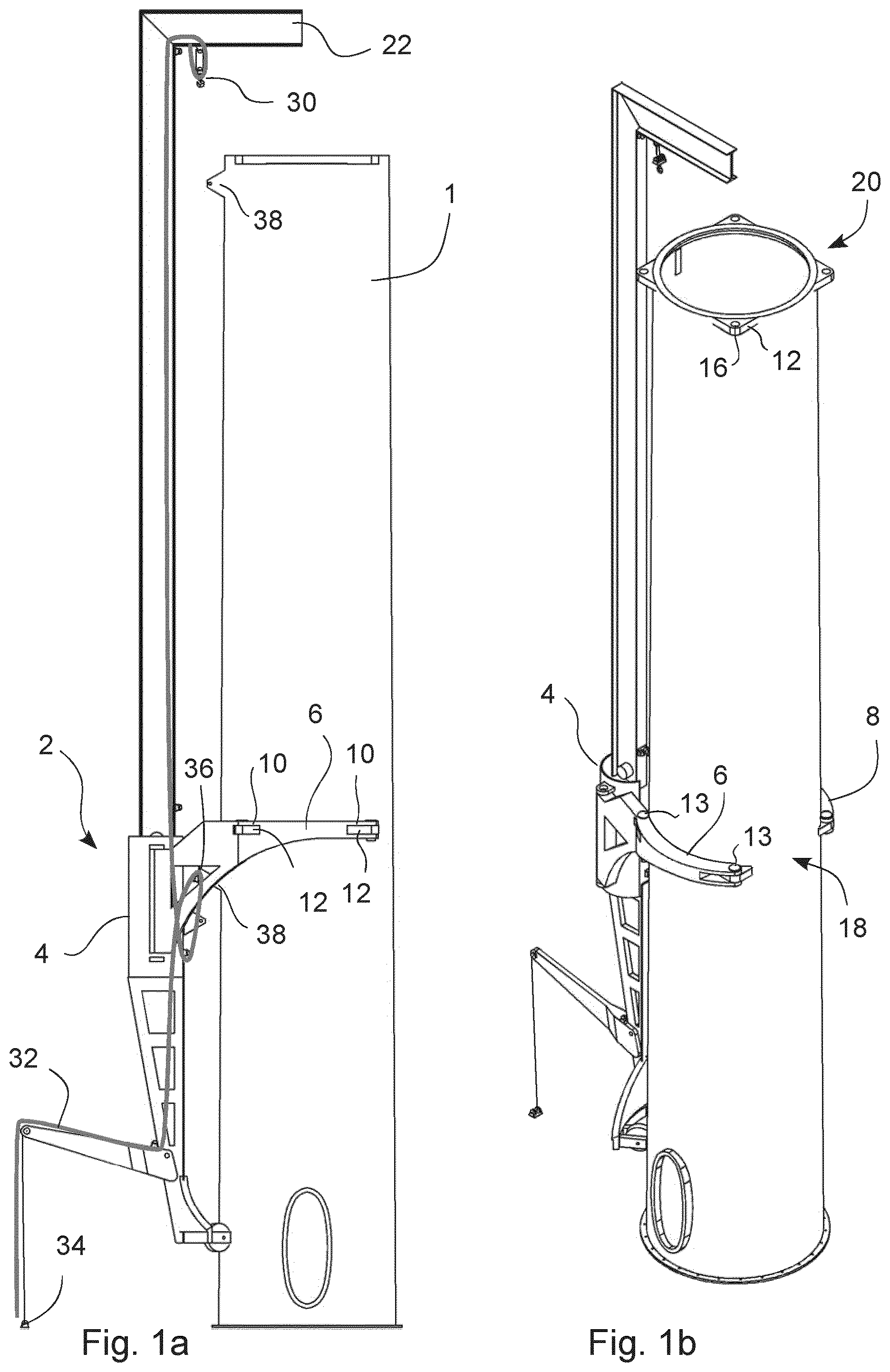 Patent US12092073 — Wind turbine tower with crane connection elements and a crane with tower flange connection elements — Figure 1
