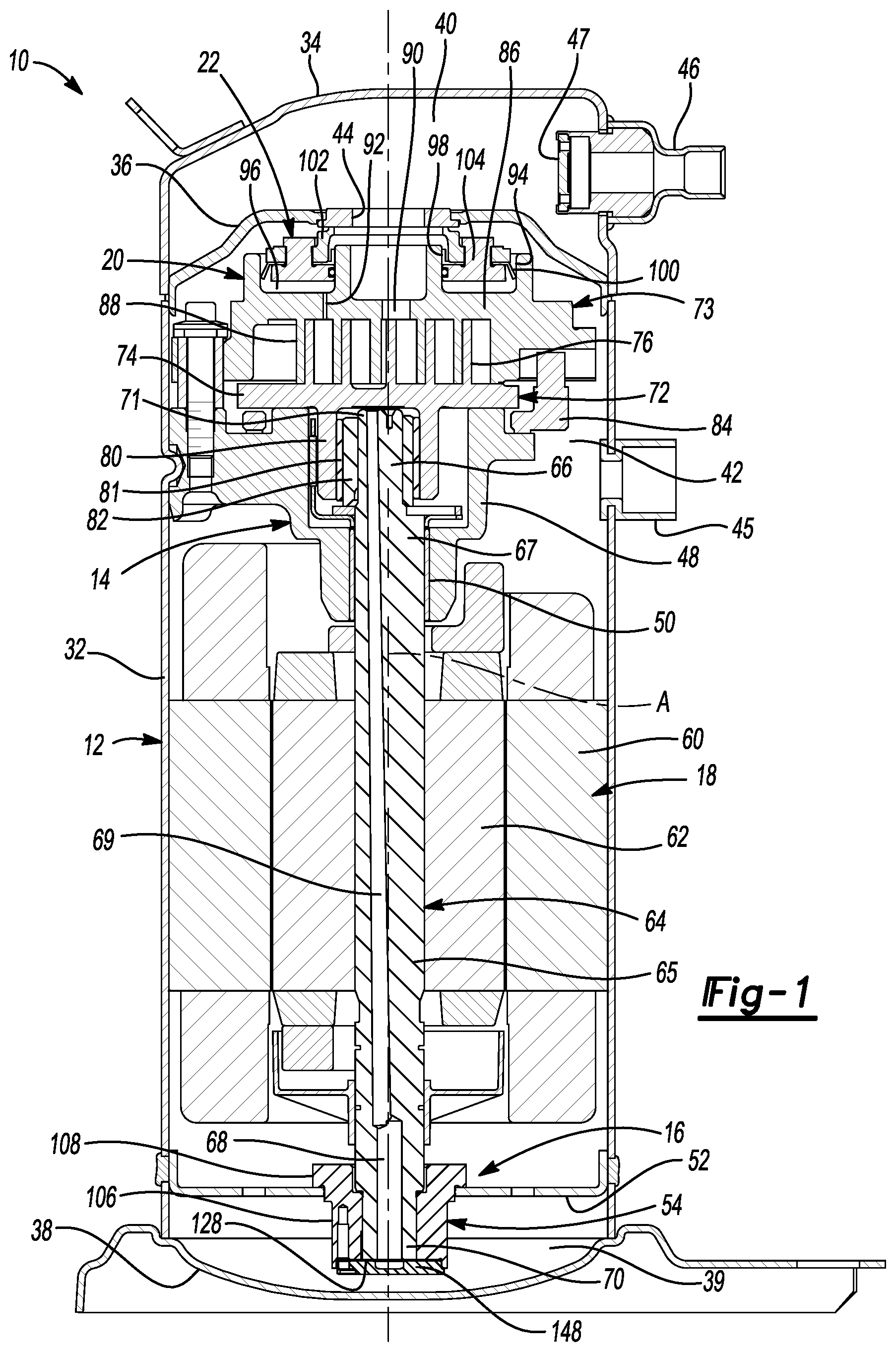 Patent US12092111 — Compressor with oil pump — Figure 1