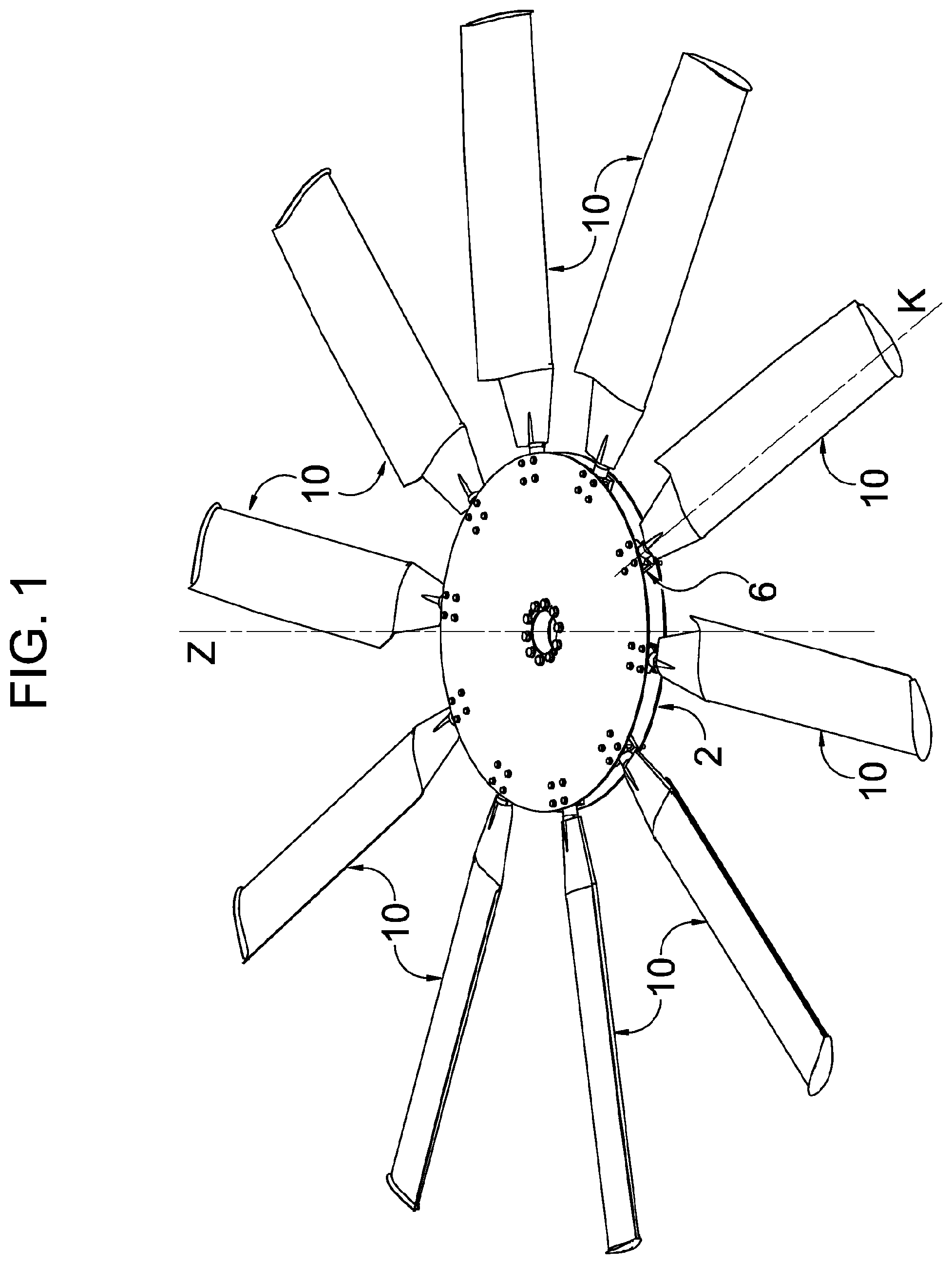 Patent US12092121 — Blade system for fans for industrial use — Figure 1