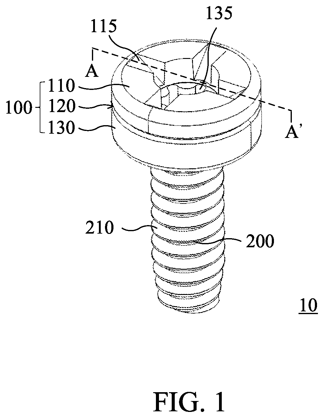 Patent US12092141 — Screw having stacked screw heads — Figure 1