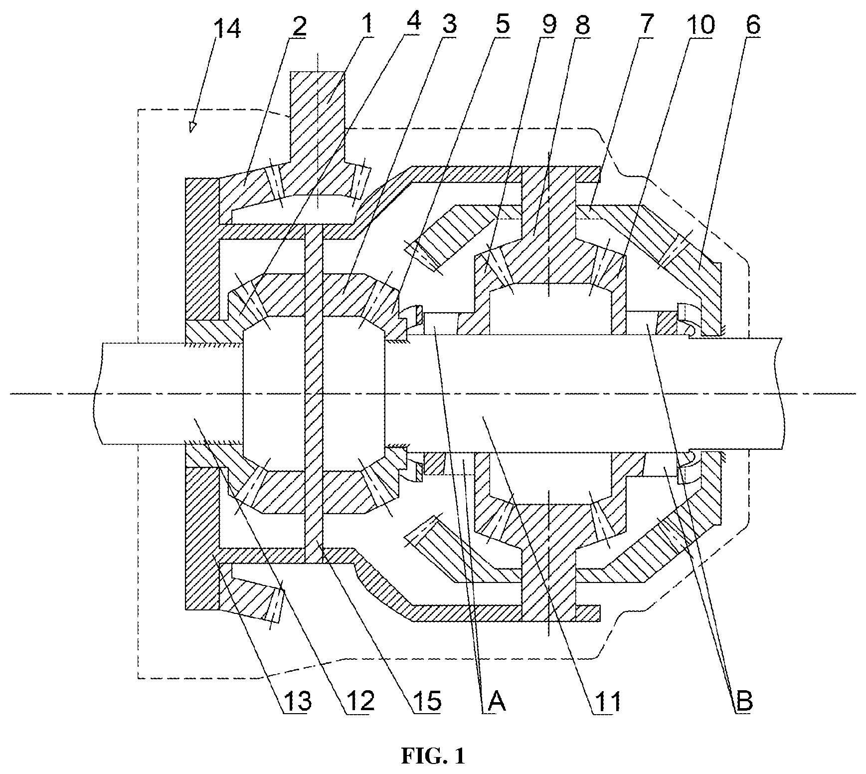 Patent US12092193 — Planetary bevel gear automatic limited slip differential — Figure 1