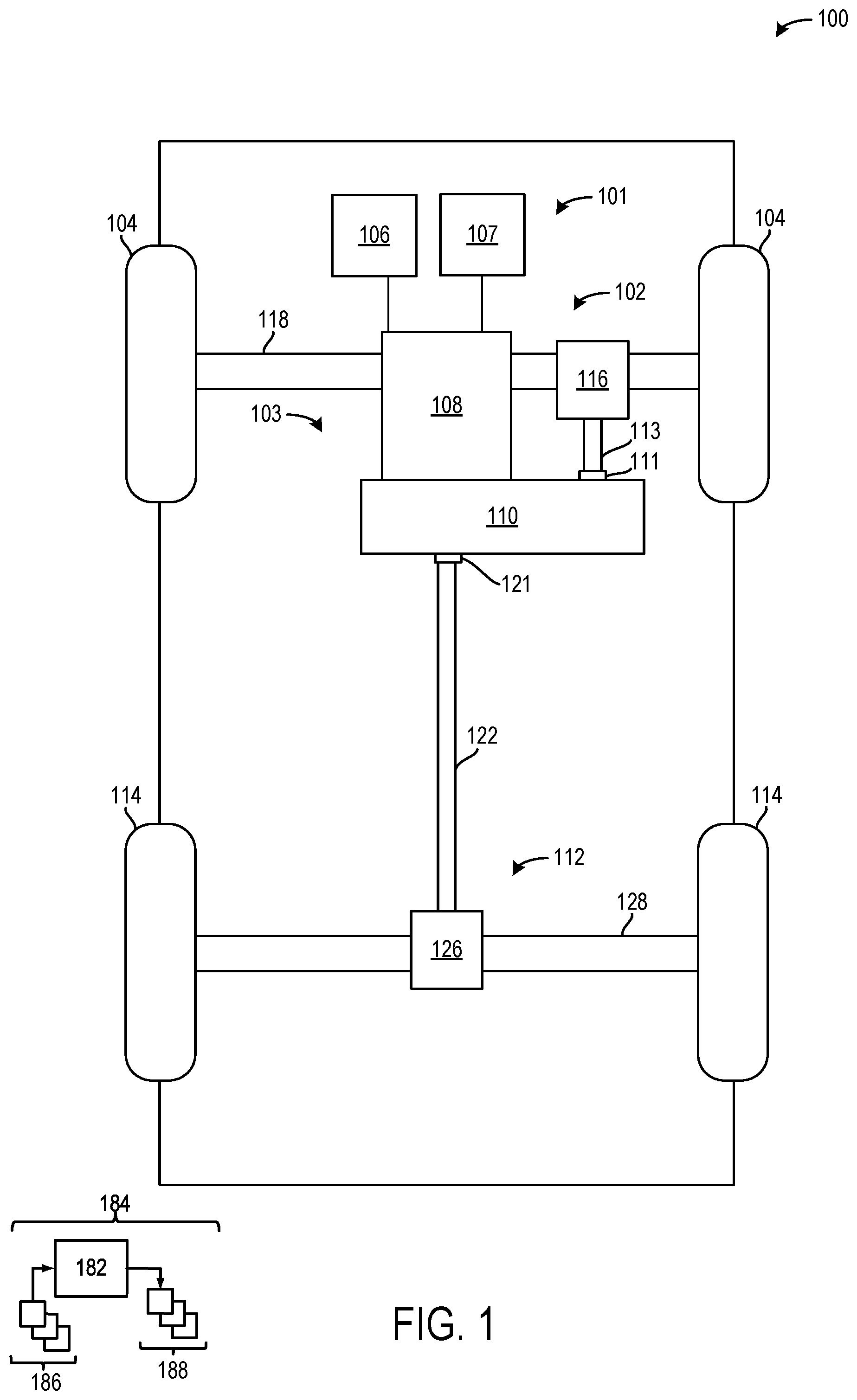 Patent US12092194 Figure 1 – Systems and method for an electric powertrain