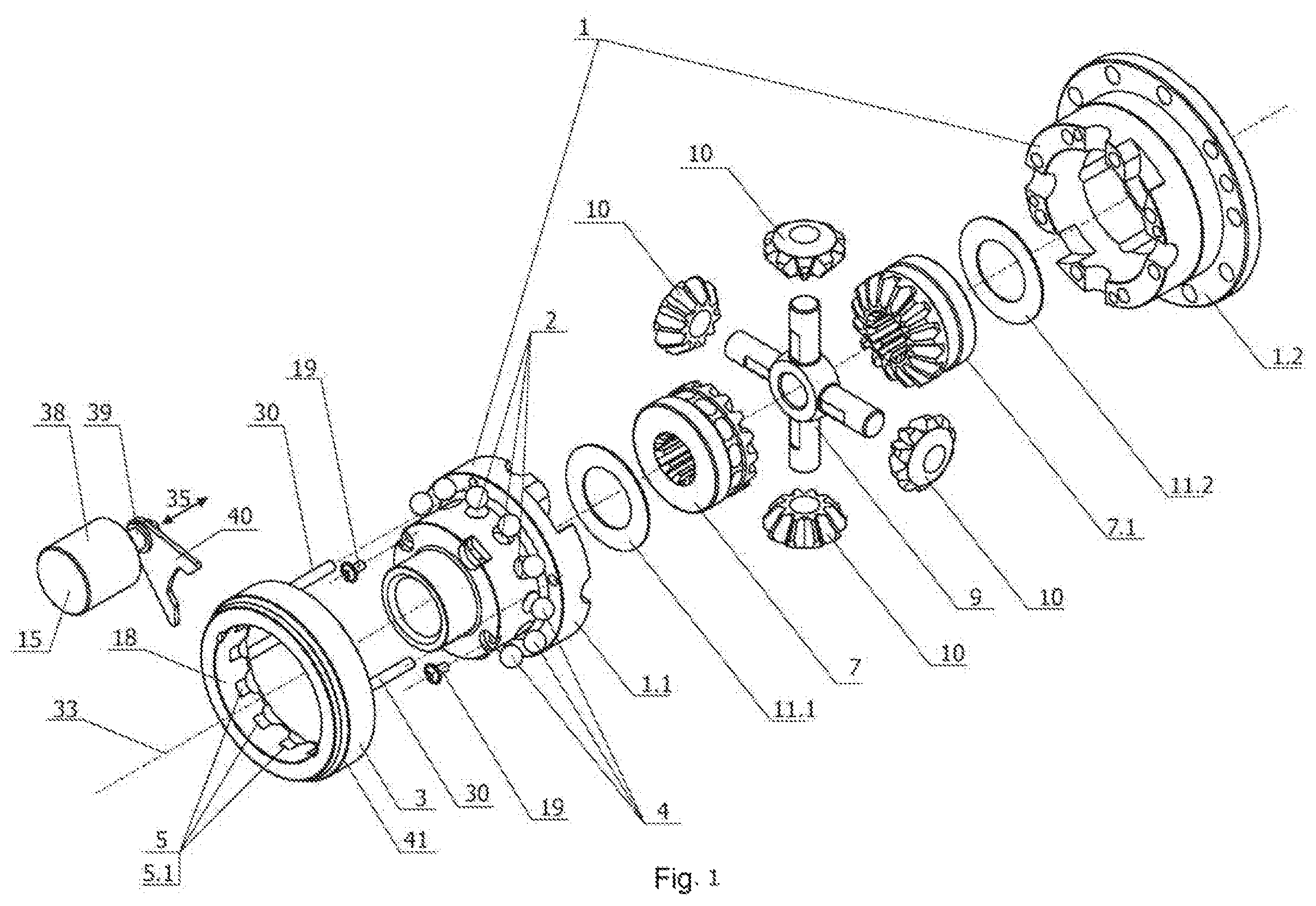 Patent US12092195 Figure 1 – Vehicle differential locking device
