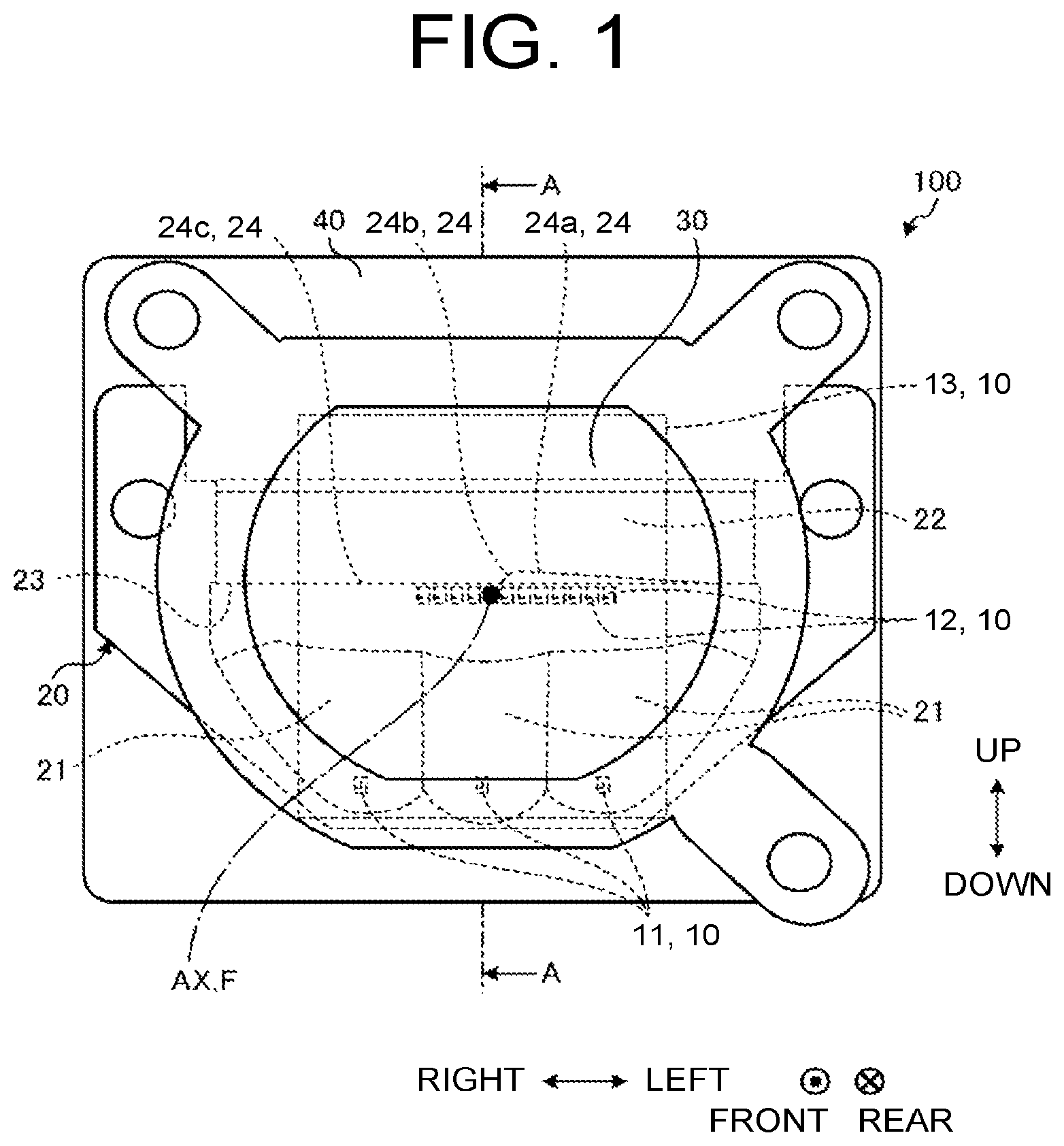 Patent US12092283 — Vehicular headlamp with coplanar low-beam and high-beam light sources — Figure 1