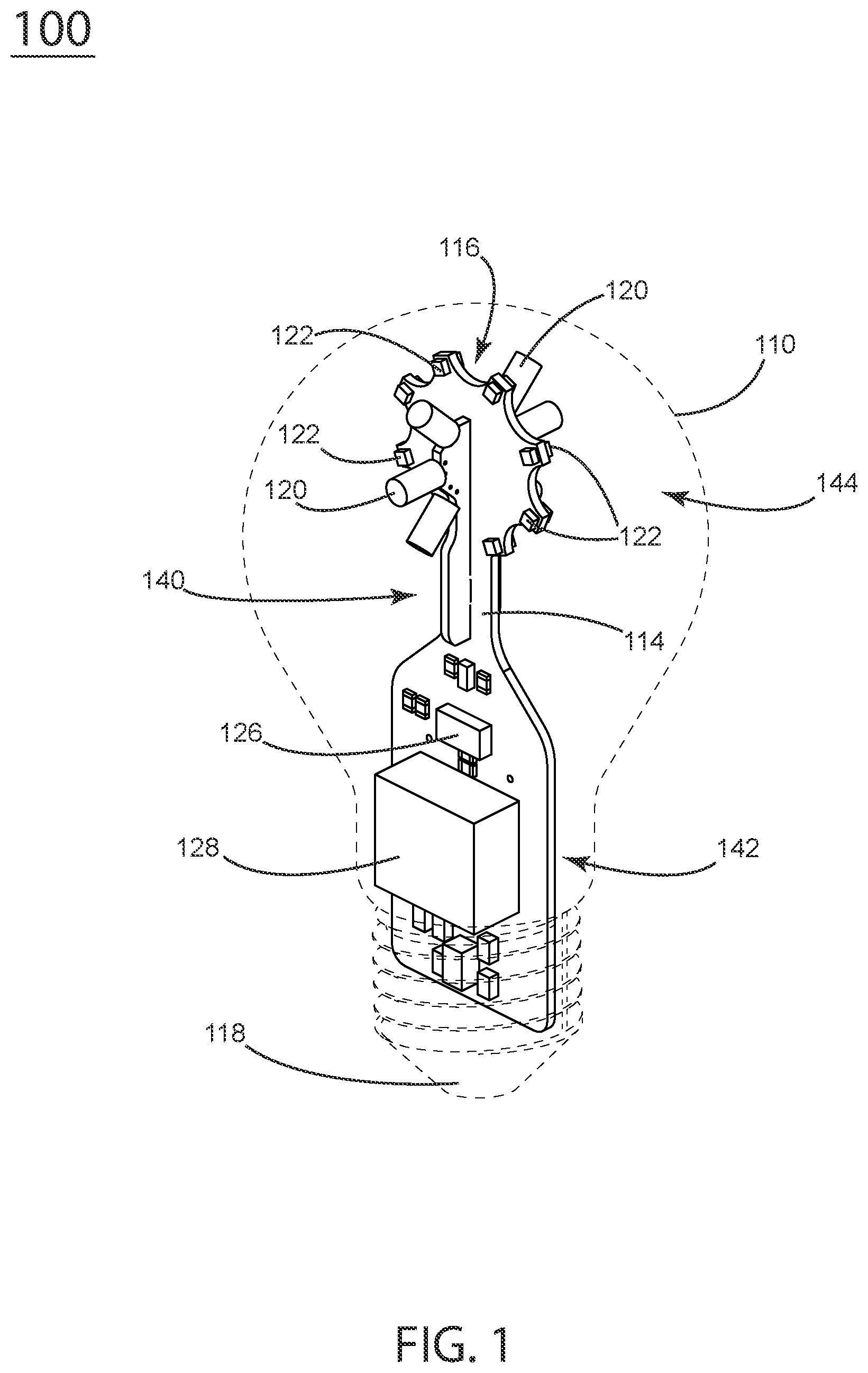 Patent US12092303 — Light bulb with combination incandescent and LED illumination — Figure 1