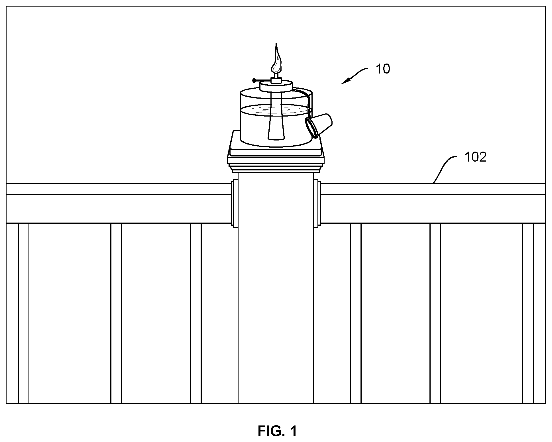 Patent US12092317 — Oil lamp for deck railing — Figure 1