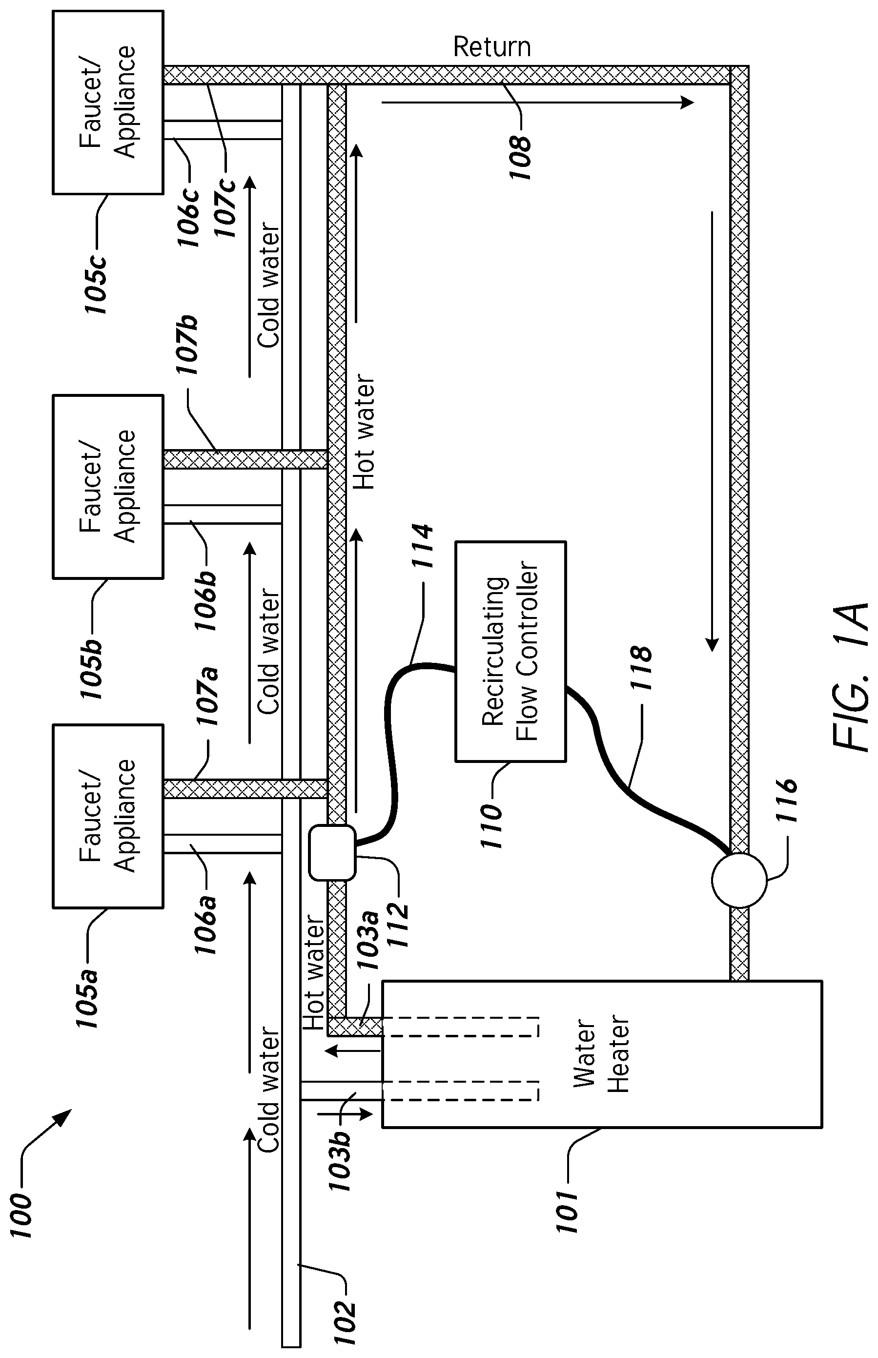 Patent US12092344 — Controlling hot water recirculation — Figure 1