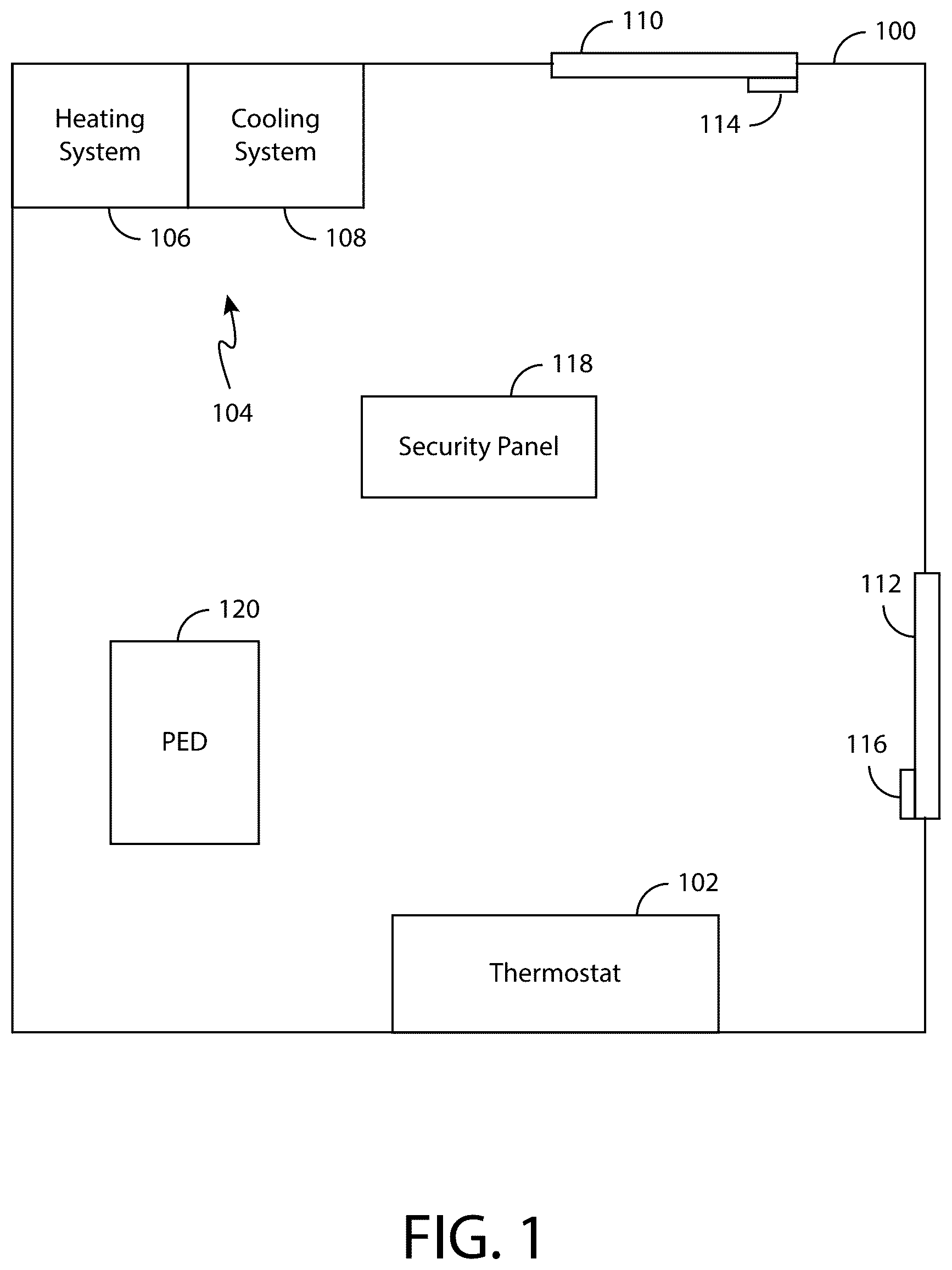 Patent US12092350 — System, method and apparatus for using security sensors in connection with a thermostat — Figure 1