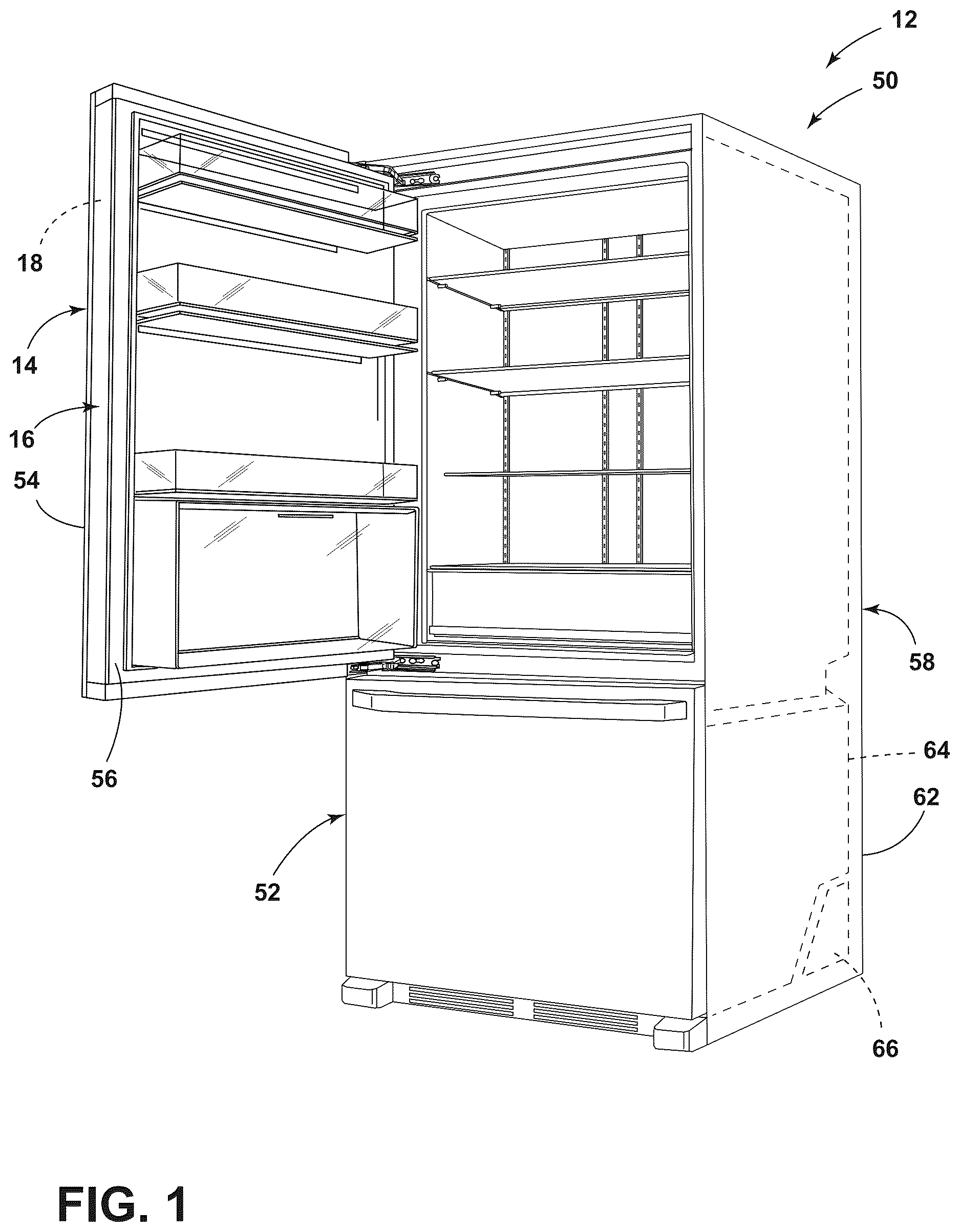 Patent US12092388 — Connector assembly for vacuum insulated structures — Figure 1