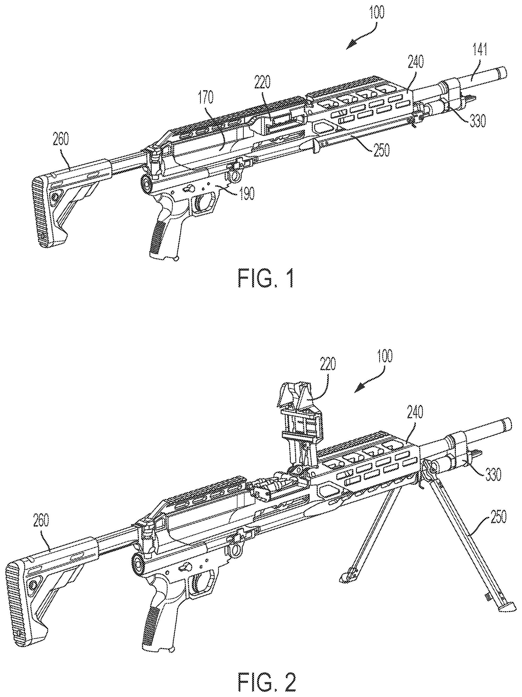 Patent US12092414 Figure 1 – Recoil assembly for a machine gun