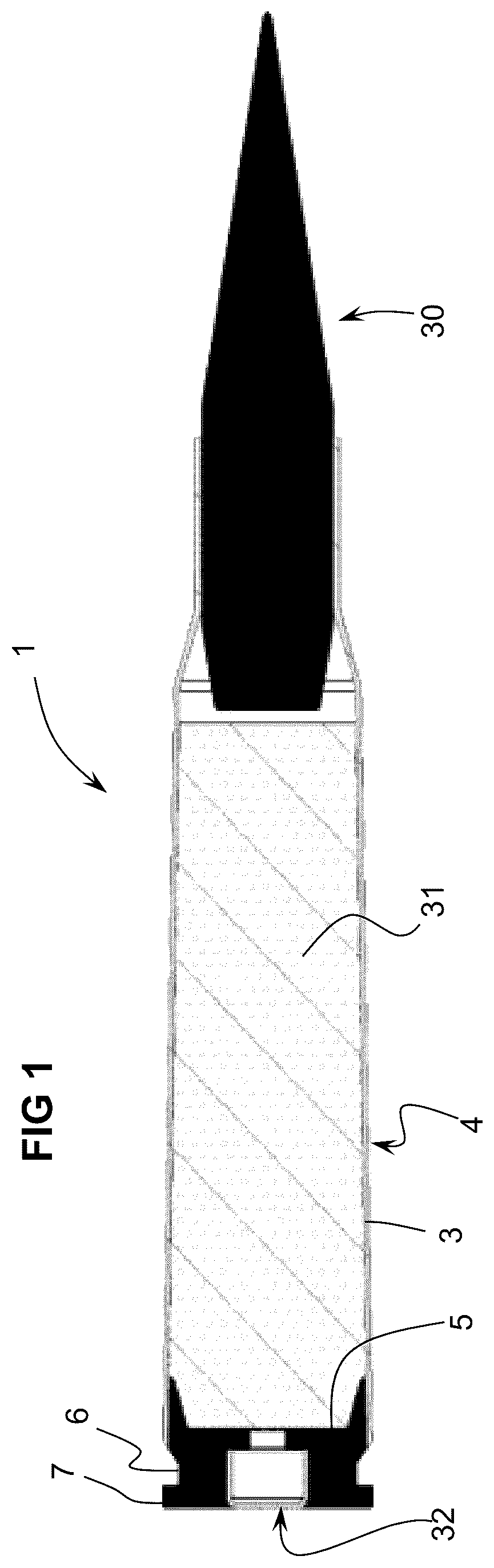 Patent US12092441 Figure 1 – Ammunition cartridge