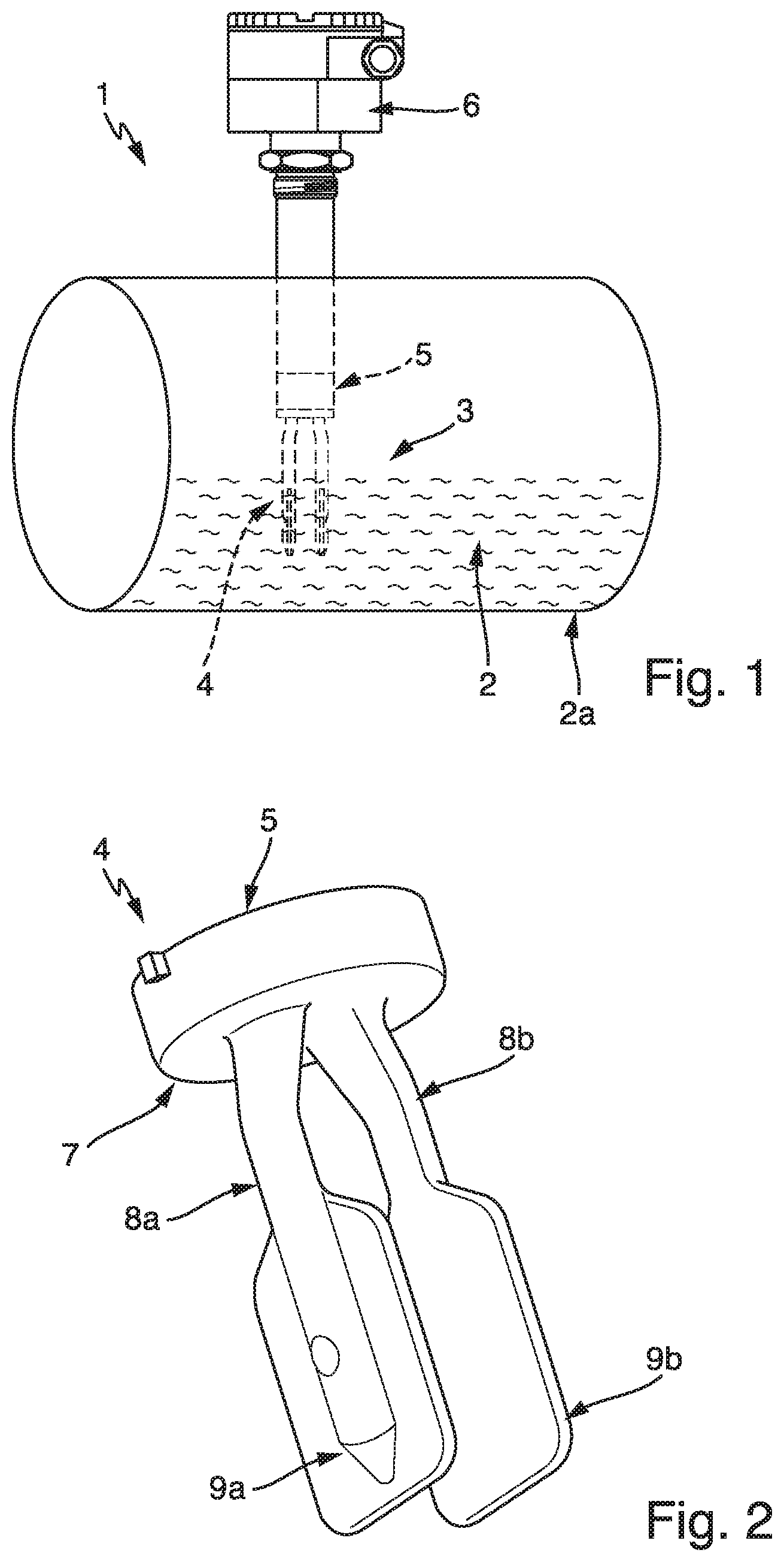 Patent US12092507 — Method for monitoring condition of vibronic sensor for determining and monitoring process variable of medium in container, involves determining status indicator from comparison measured value for amplitude and frequency with reference value — Figure 1