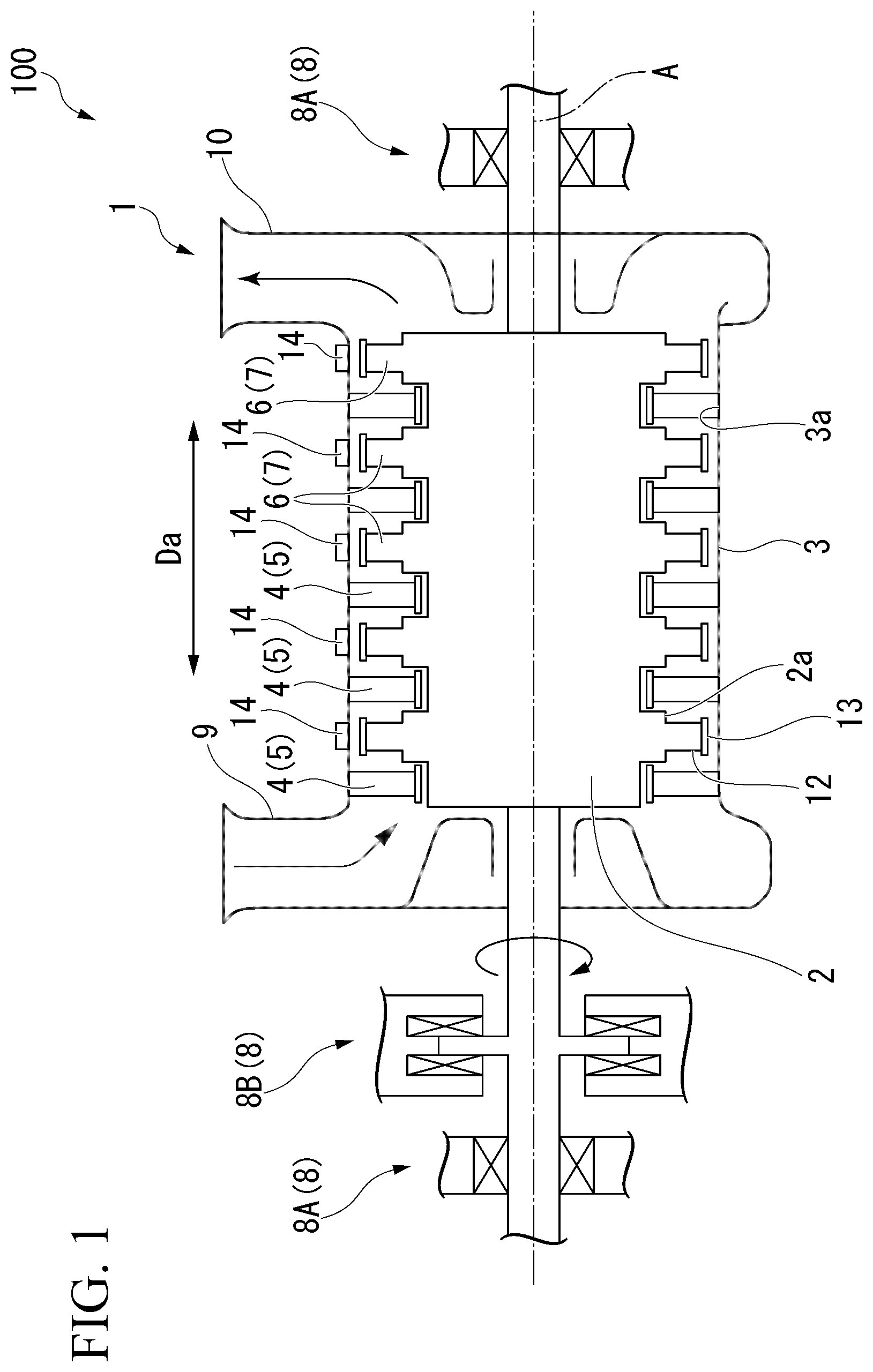 Patent US12092511 Figure 1 – Blade vibration monitoring device, blade vibration monitoring system, moving blade, and rotary machine