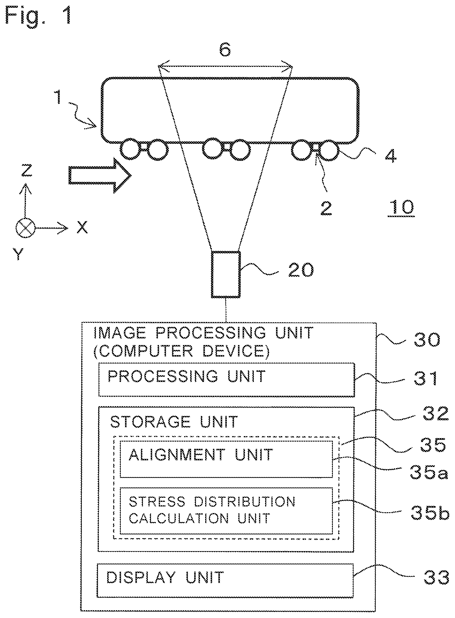 Patent US12092538 — Stress analysis device for moving body — Figure 1