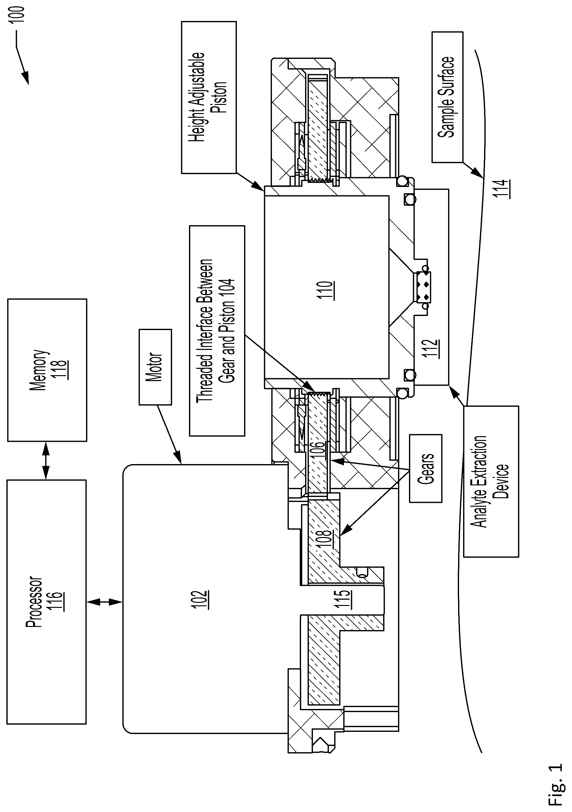 Patent US12092555 — Apparatus for dynamically varying extraction distance between extraction volume and sample surface — Figure 1